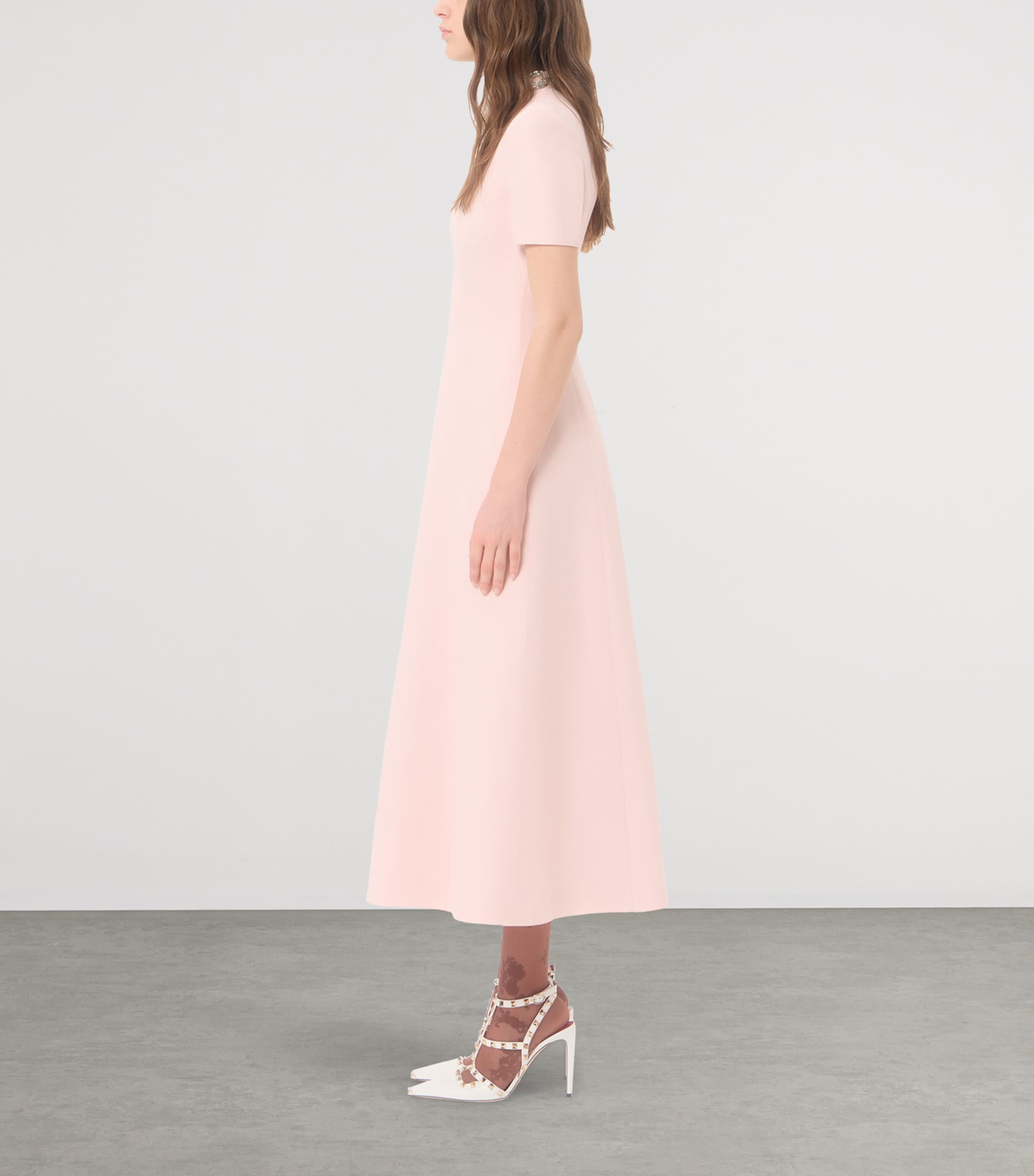 Valentino Womens Wool-Silk Crepe Embellished Midi Dress Image 4
