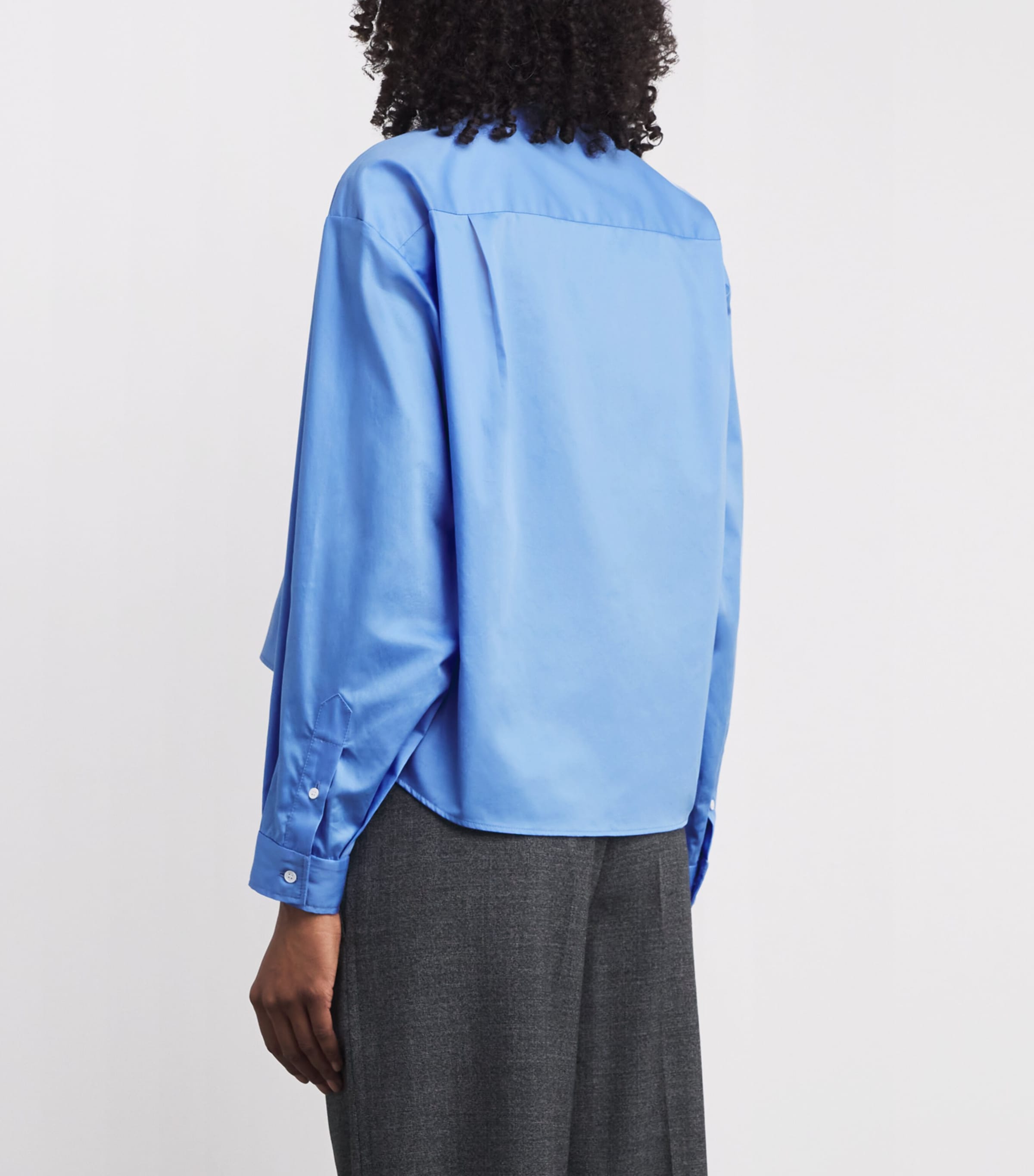 Cotton Cropped Shirt and Tie BLUE Image 4