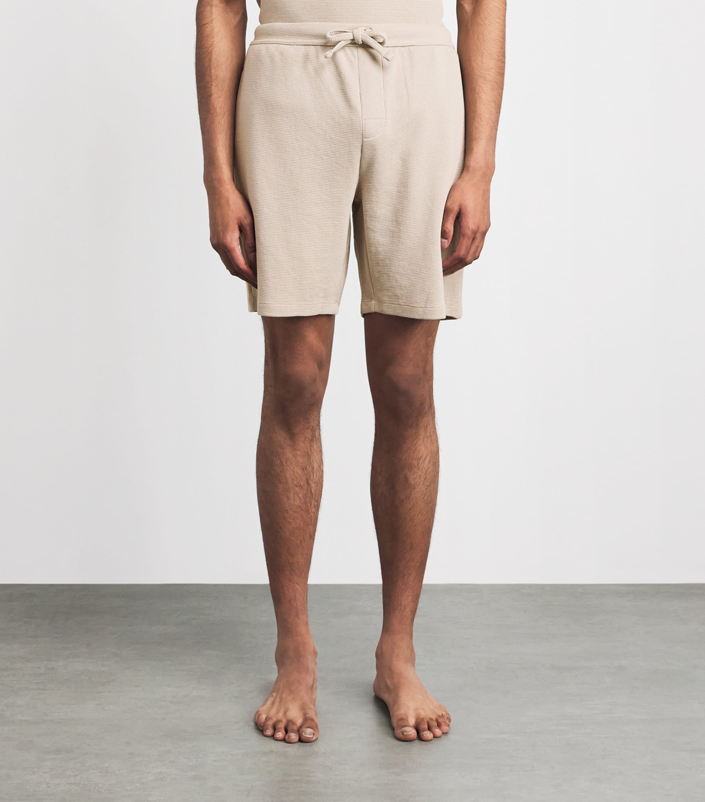 BOSS Mens Cotton-Blend Waffle-Knit Shorts Light Beige Image 4