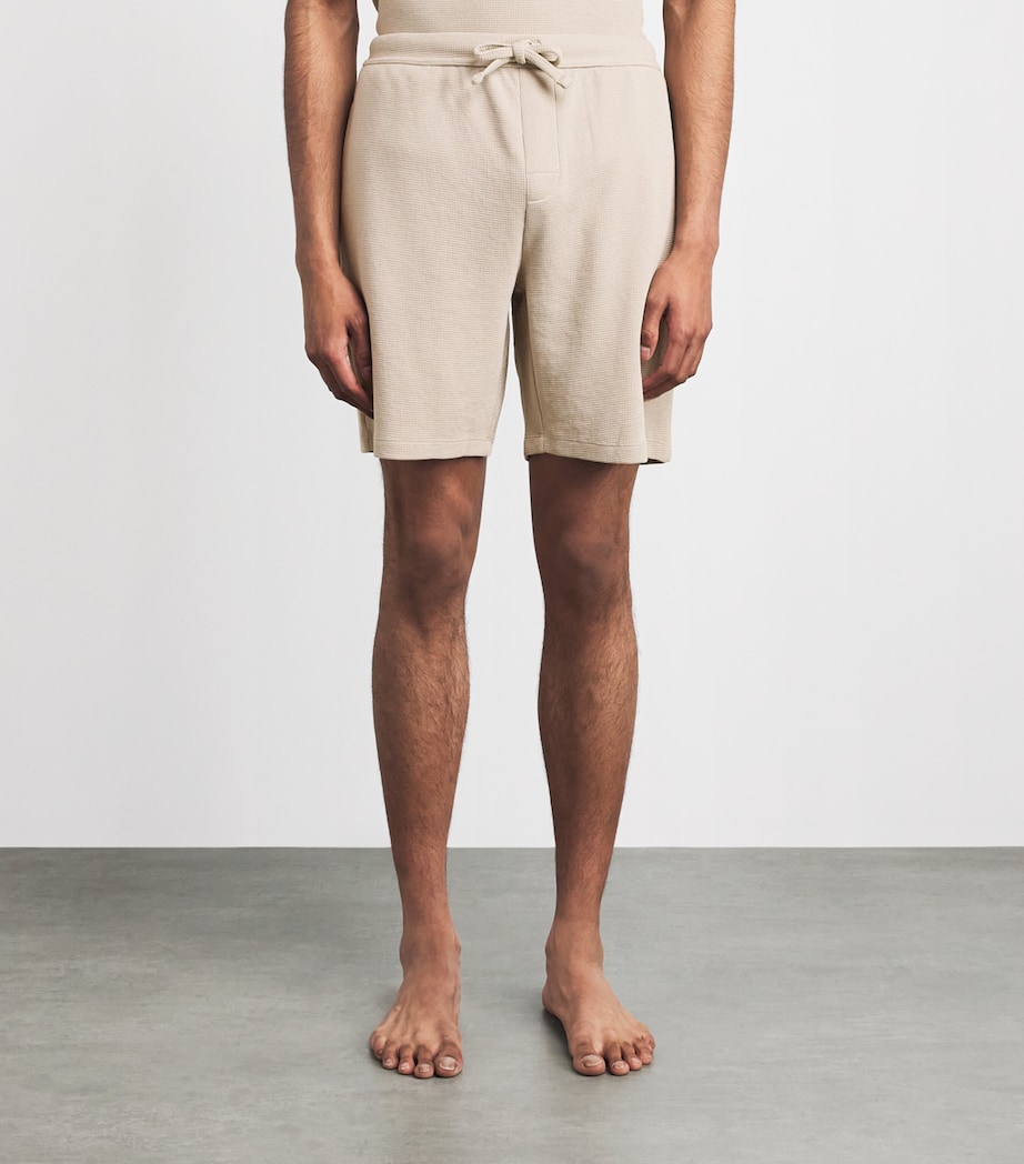 BOSS Mens Cotton-Blend Waffle-Knit Shorts Light Beige Image 4