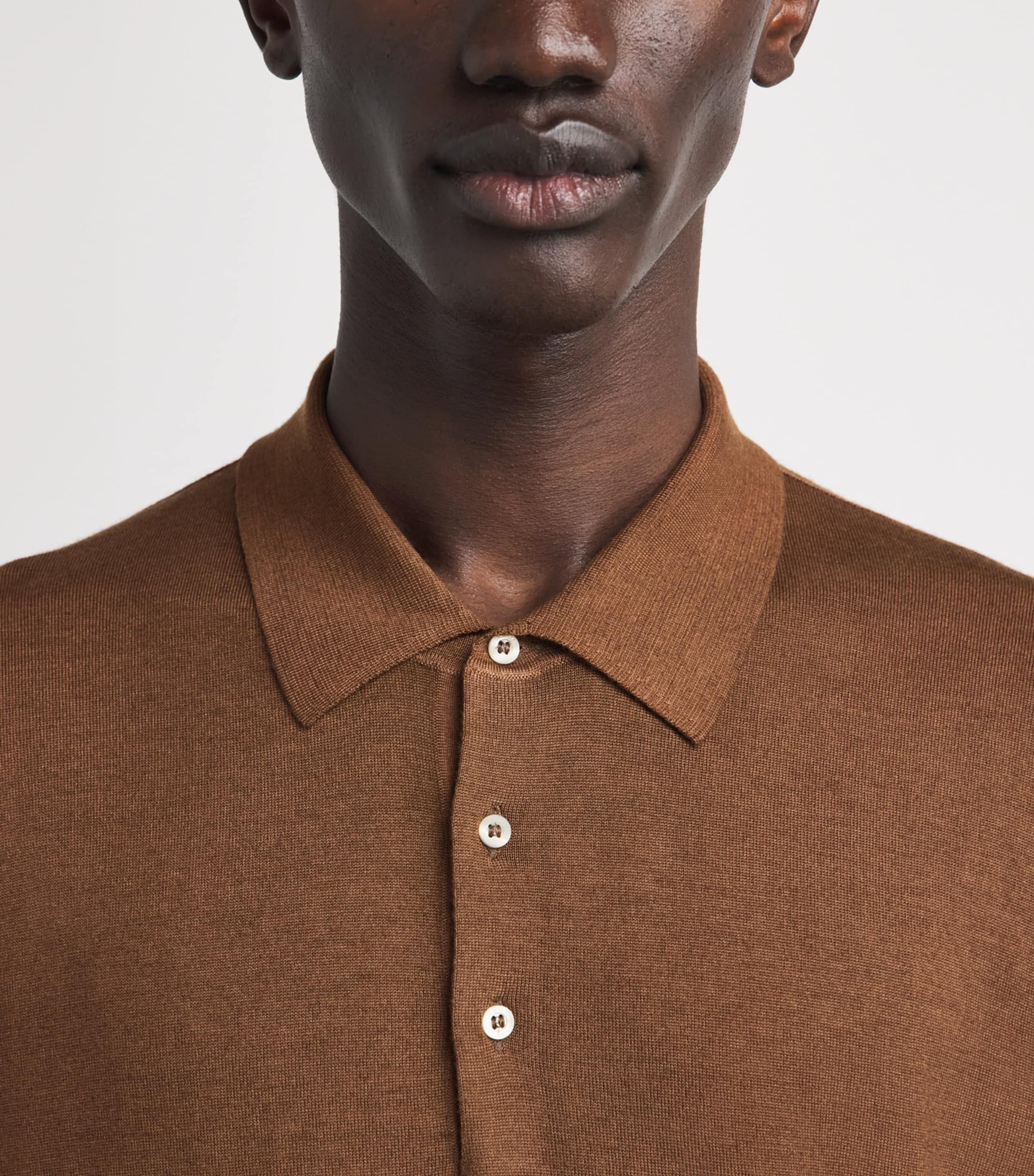 Corneliani Mens Cashmere-Silk Polo Shirt Burned Land Image 3