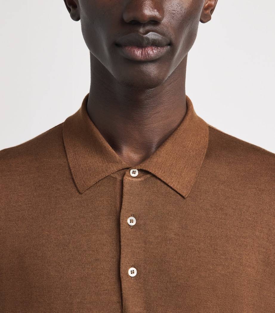 Corneliani Mens Cashmere-Silk Polo Shirt Burned Land Image 3