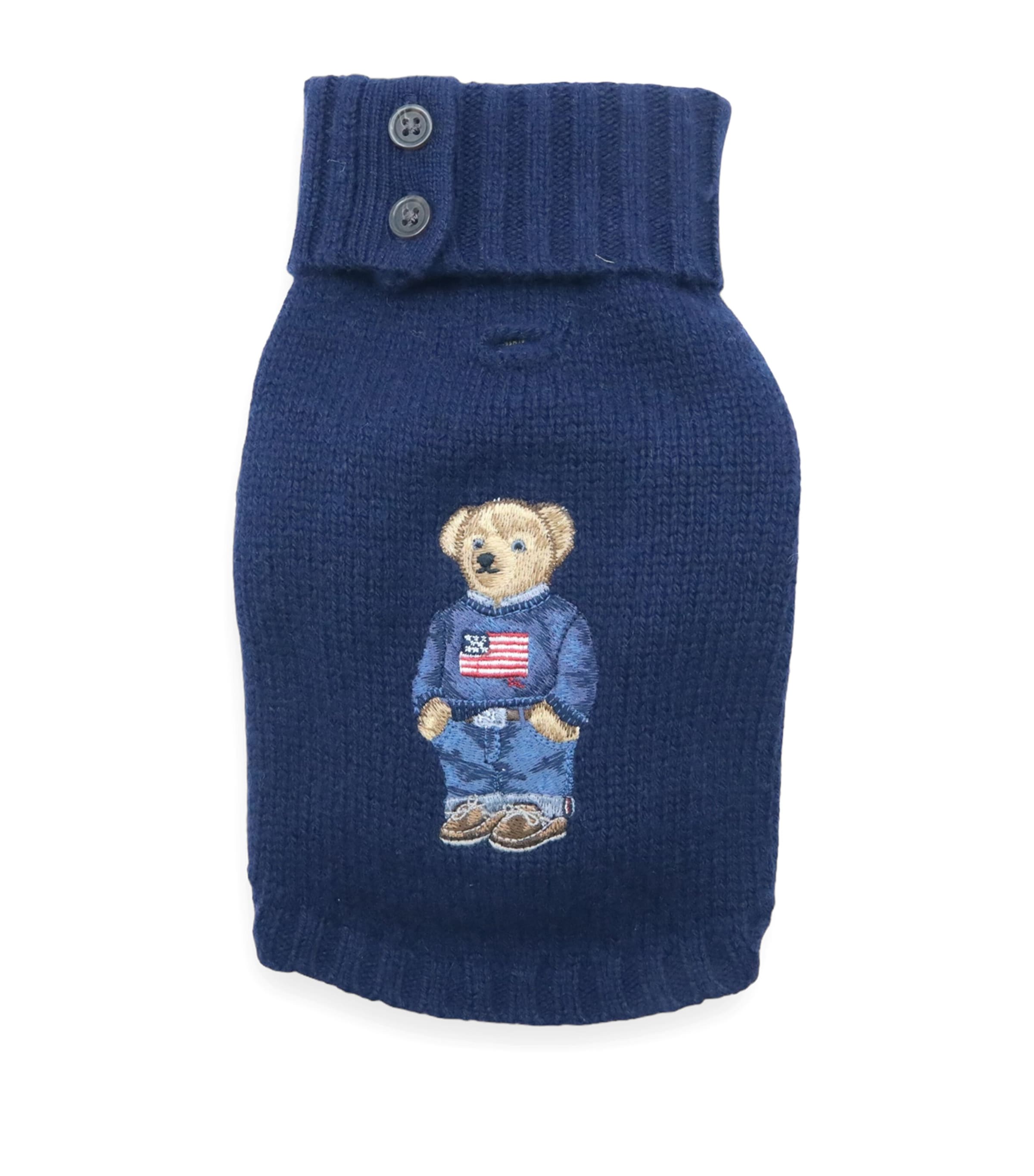 Wool-Cashmere Polo Bear Dog Sweater (L) HUNTER NAVY Image 1