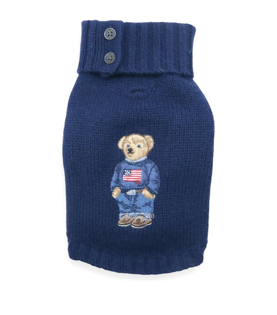 Wool-Cashmere Polo Bear Dog Sweater (L) HUNTER NAVY Image 1