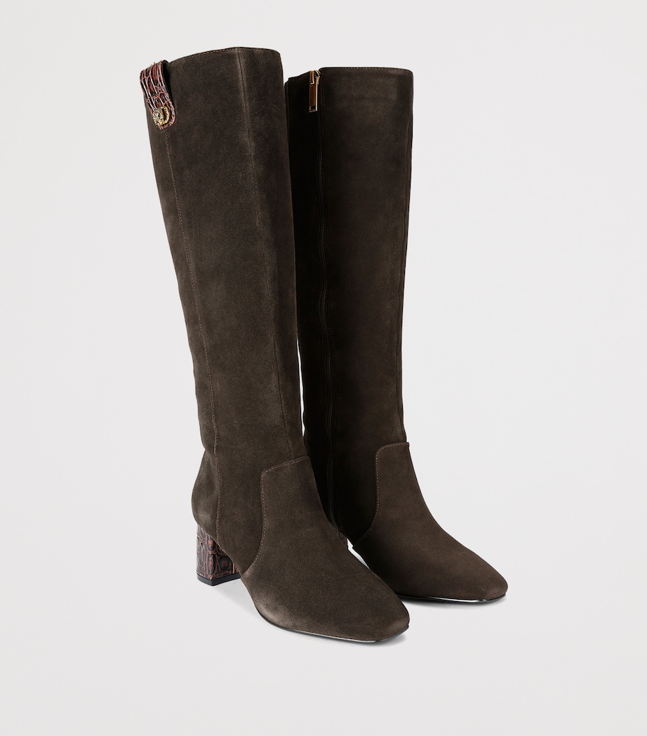 Suede Chelsea Trim Knee-High Boots BROWN Image 4