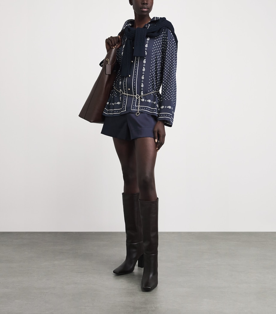 Maje Womens Printed Belted Shirt Navy Polka Dot Image 2