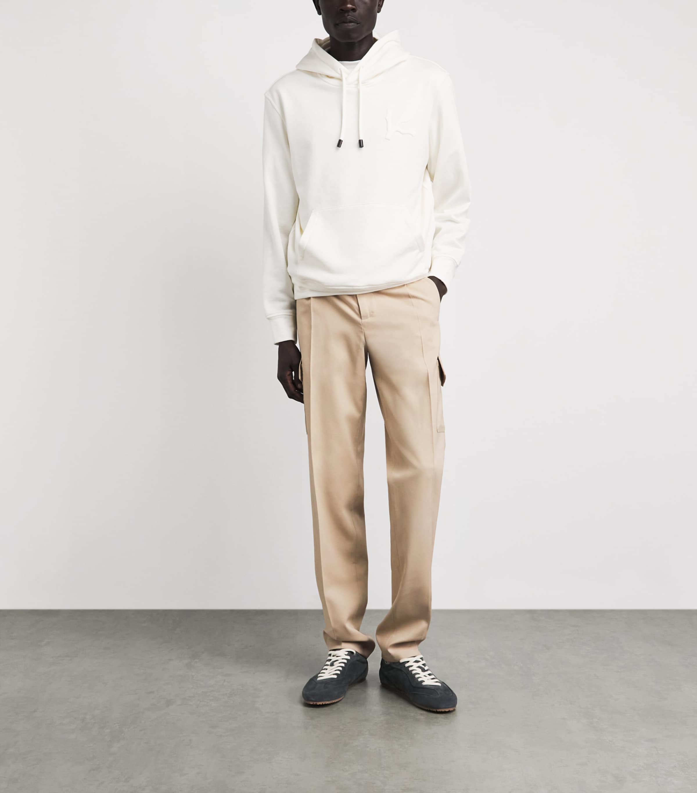 Isaia Mens Cotton-Silk Pleated Cargo Trousers Image 2