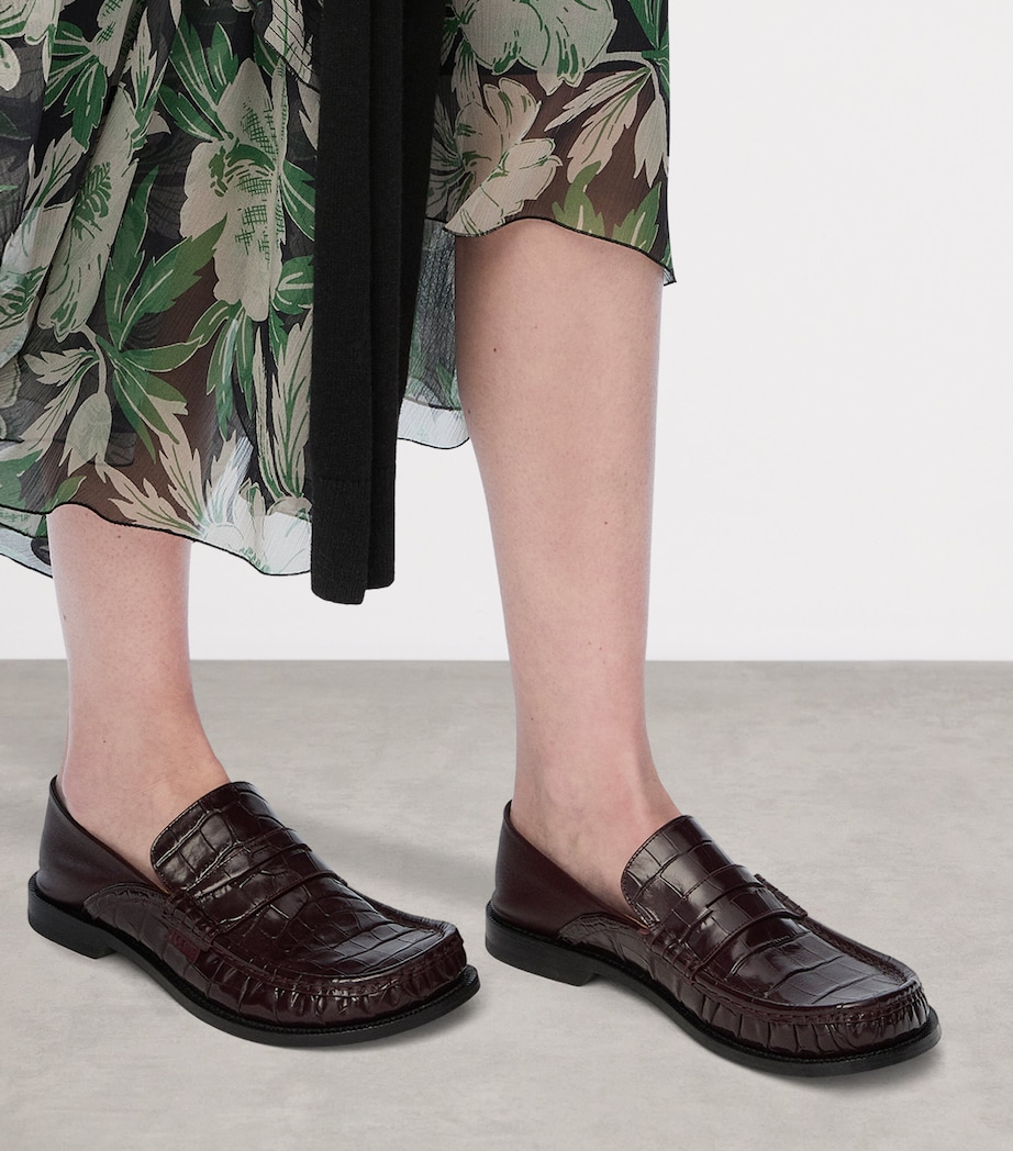 Calfskin Croc-Embossed Campo Loafers BURGUNDY Image 2