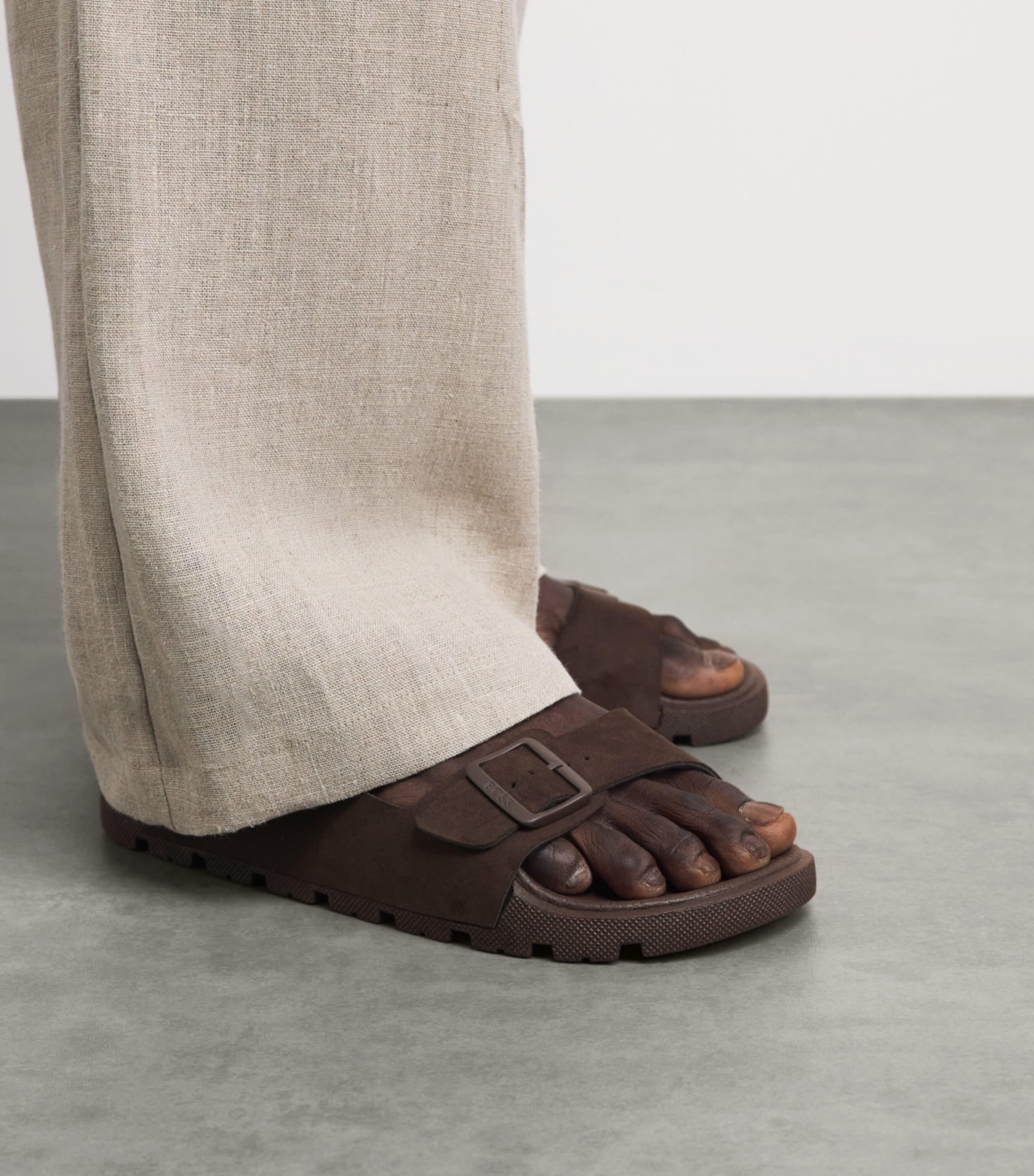 BOSS Faux Suede Surfley Slides Dark Brown Image 2
