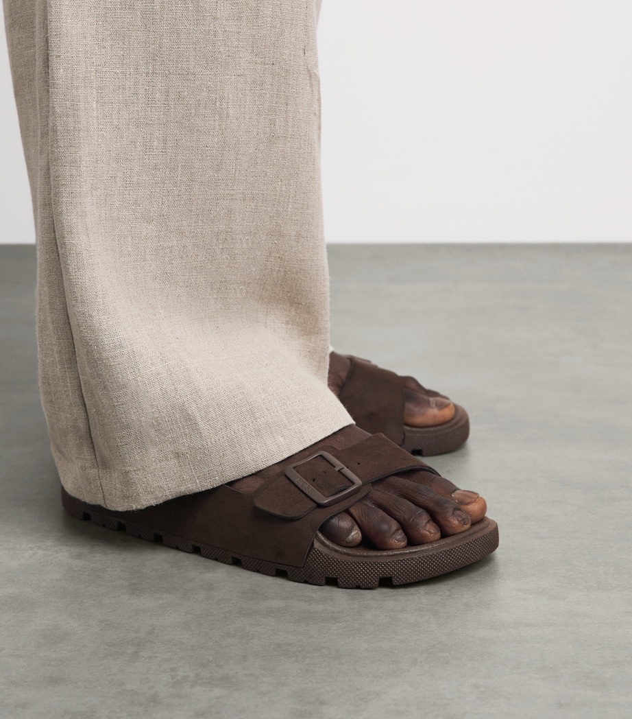 BOSS Faux Suede Surfley Slides Dark Brown Image 2