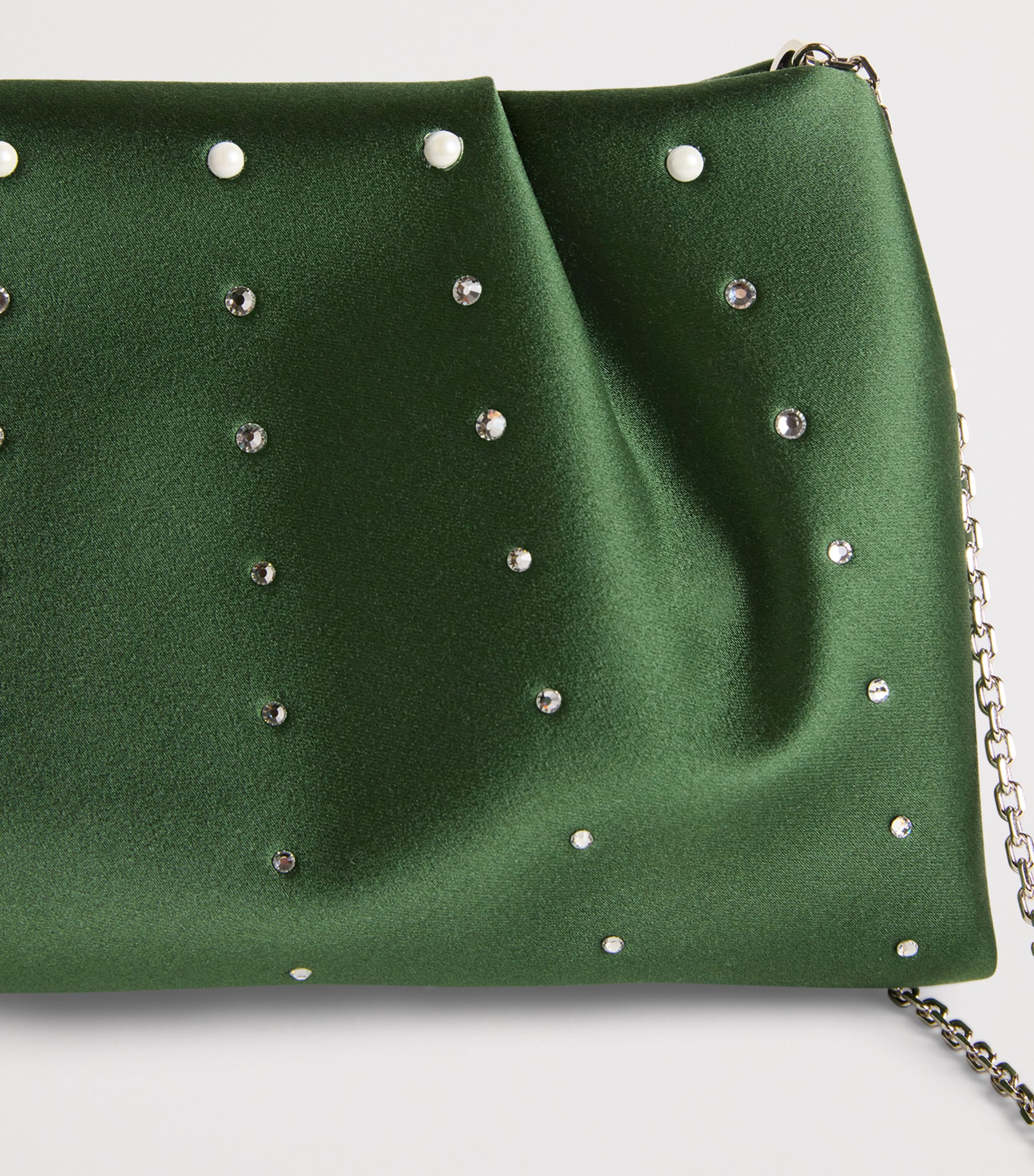 Satin Embellished Vittoria Clutch Bag HARRODS GREEN Image 5
