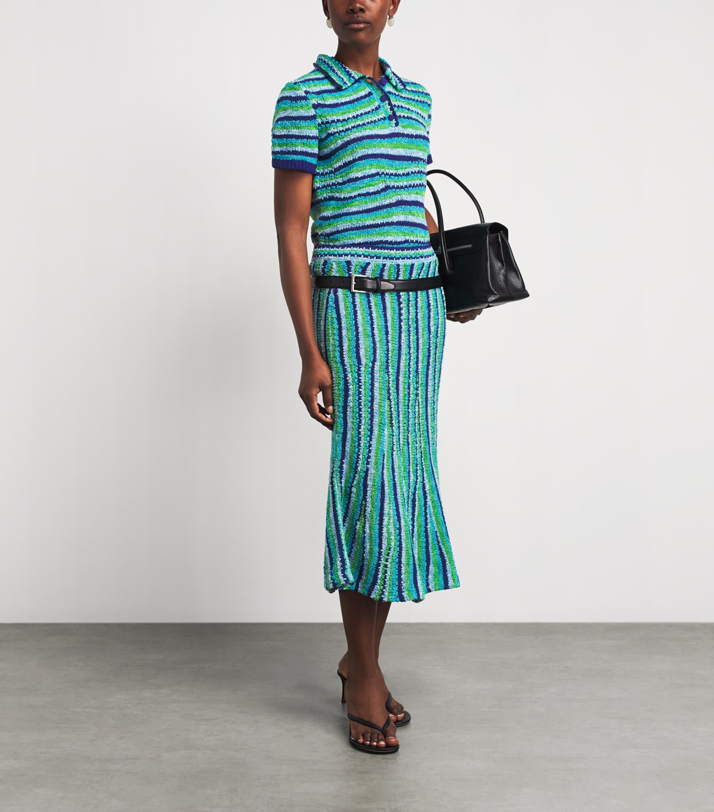 Tory Burch Womens Knitted Stripe Midi Skirt Ocn/lght Blu/grn Image 2