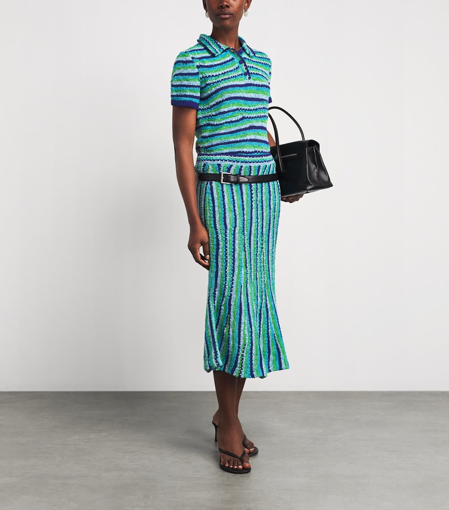 Tory Burch Womens Knitted Stripe Midi Skirt Ocn/lght Blu/grn Image 2