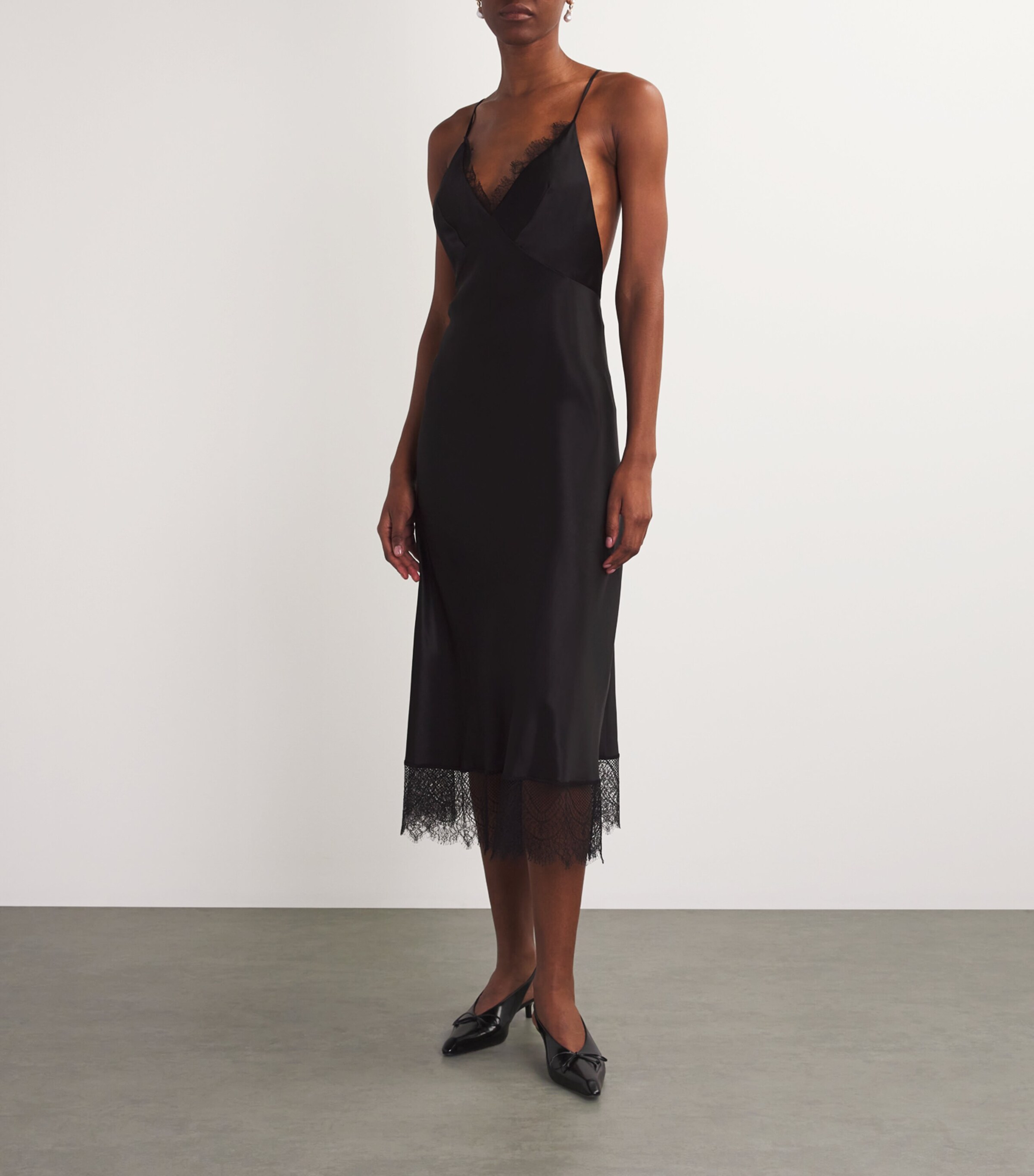 Silk Lace Midi Dress BLACK Image 6