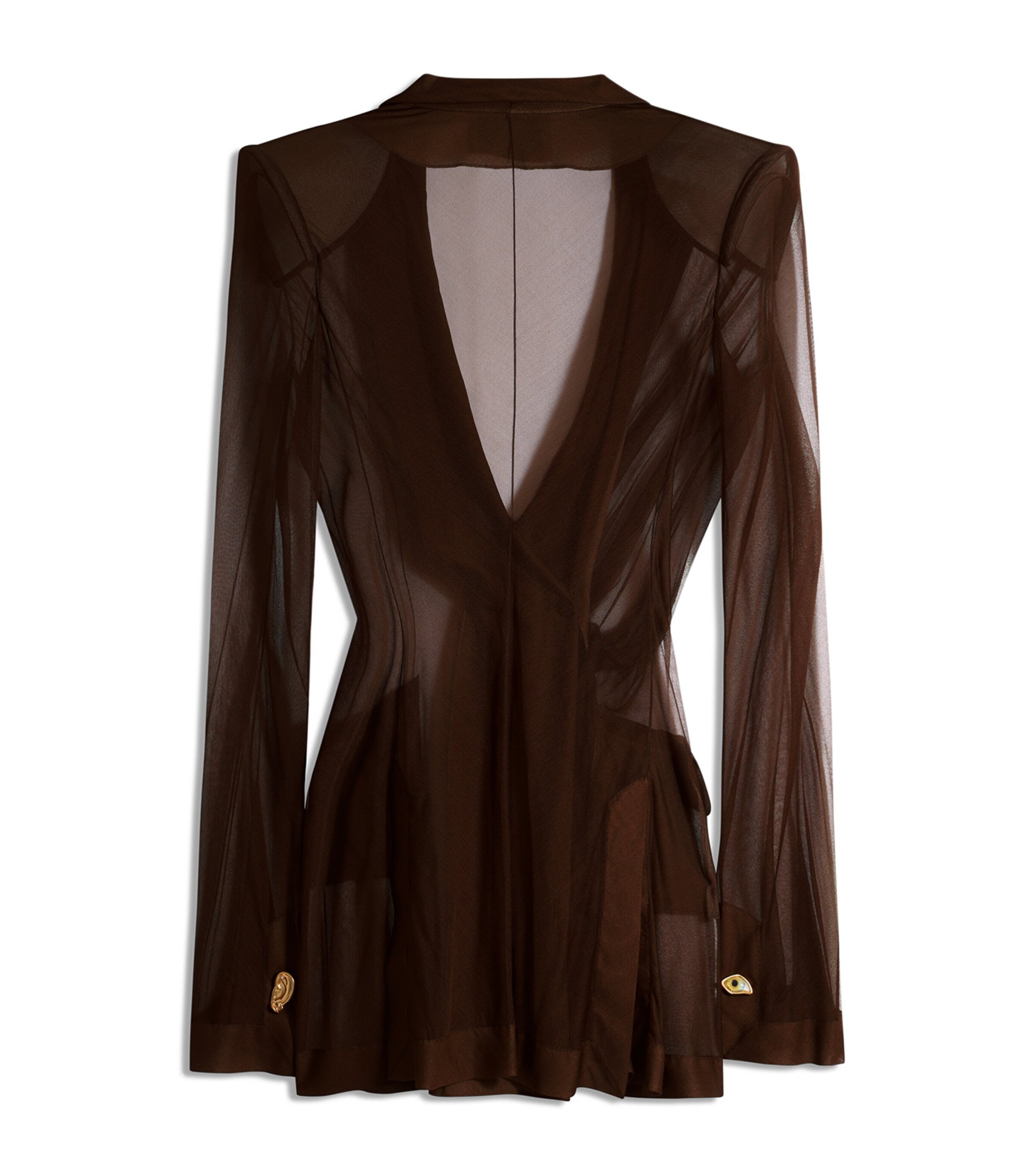 Schiaparelli Womens Silk Transparent Double-Breasted Jacket Brown Image 5