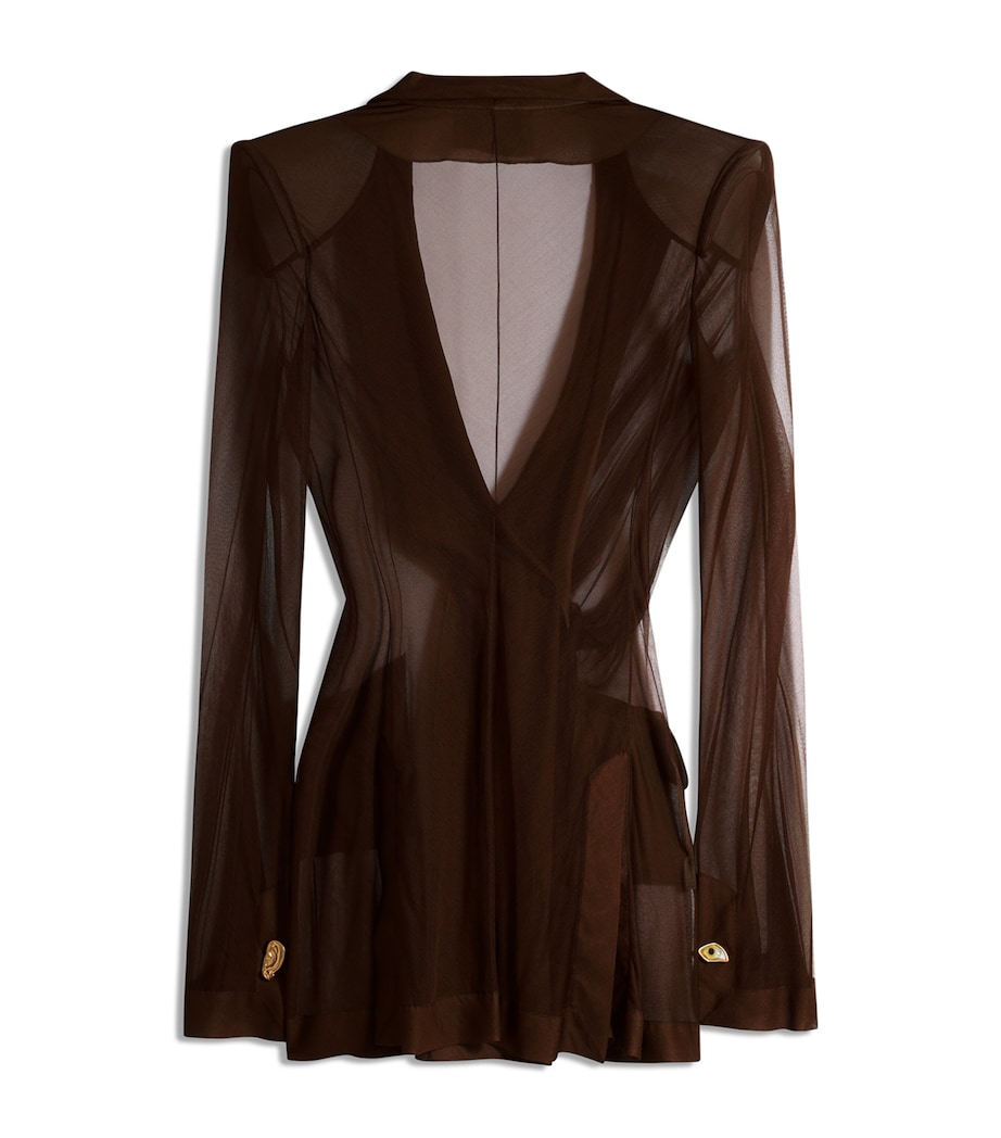 Schiaparelli Womens Silk Transparent Double-Breasted Jacket Brown Image 5