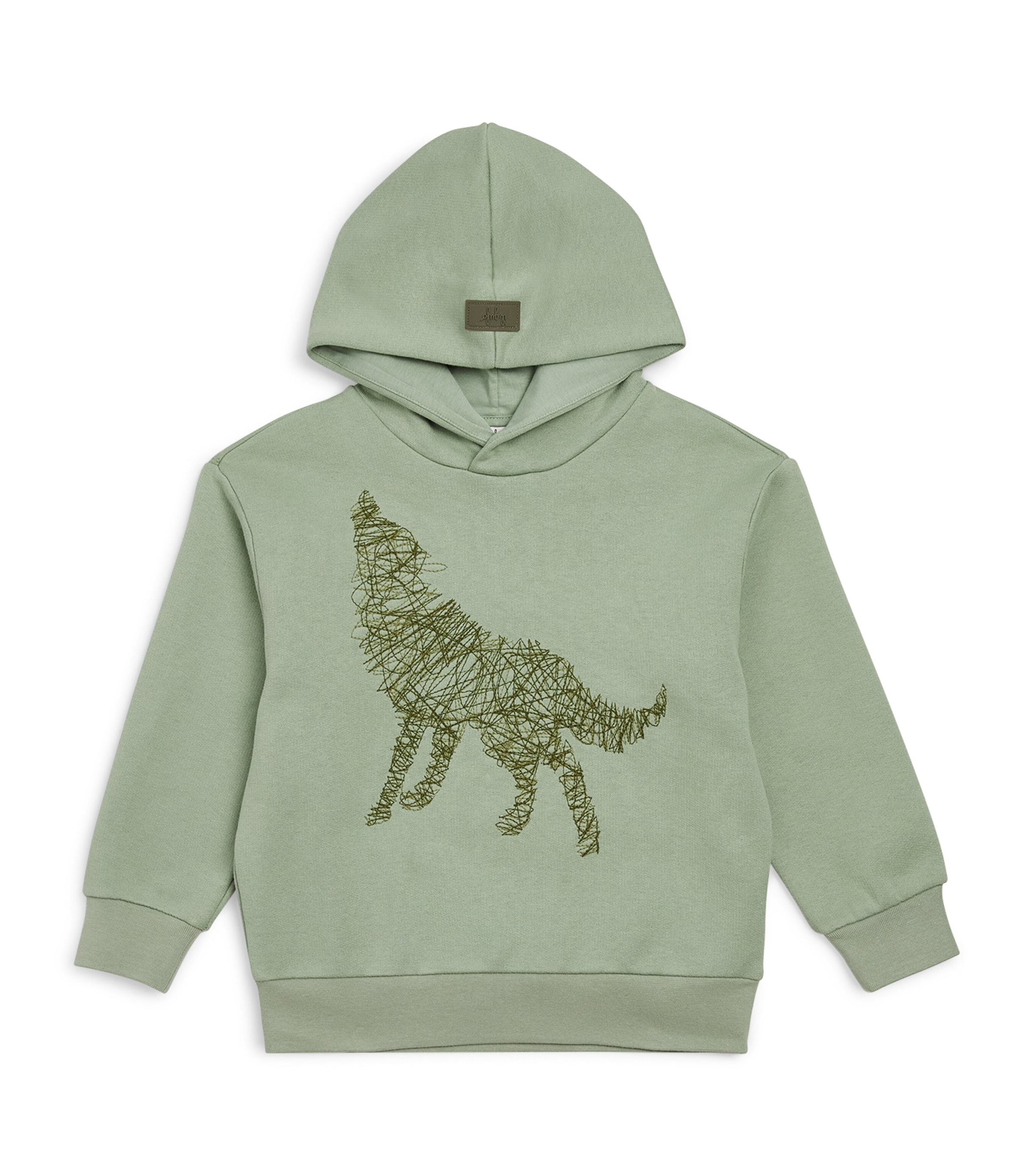 Shop Il Gufo Cotton Embroidered Wolf Hoodie In Green