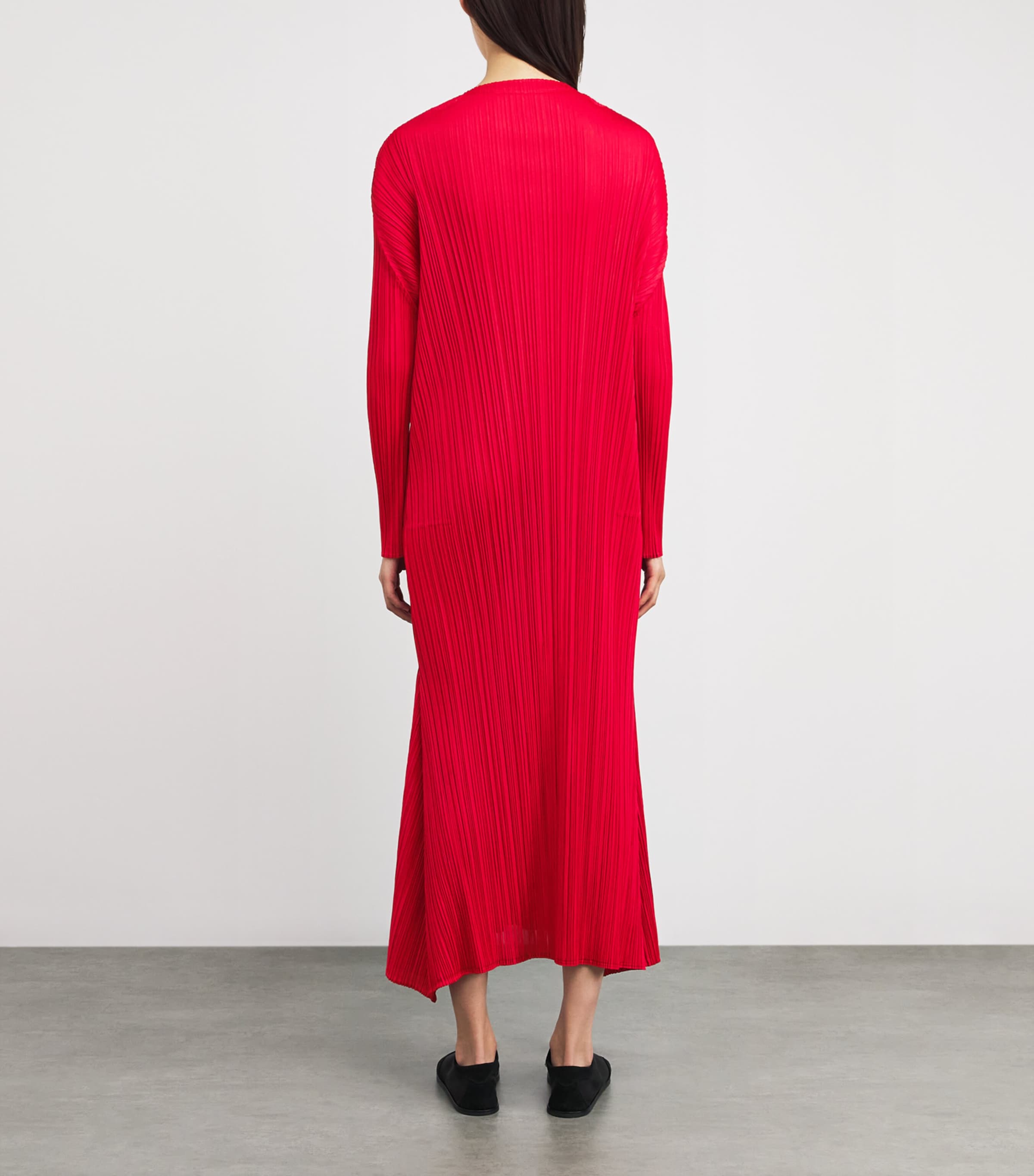 open lace back dress Pleated Long Sleeve Dress  Neon Red  La Garonne