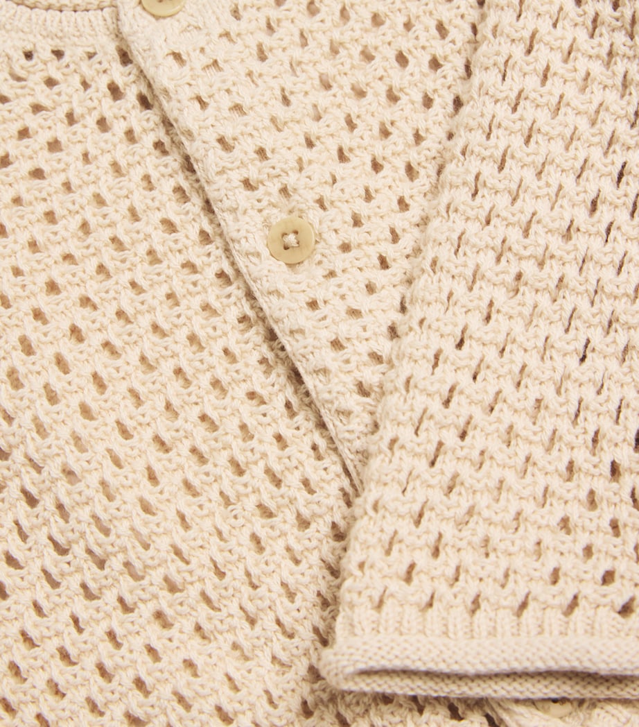 Il Gufo Cotton Waffle-Knit Cardigan (6-36 Months) Beige Image 3