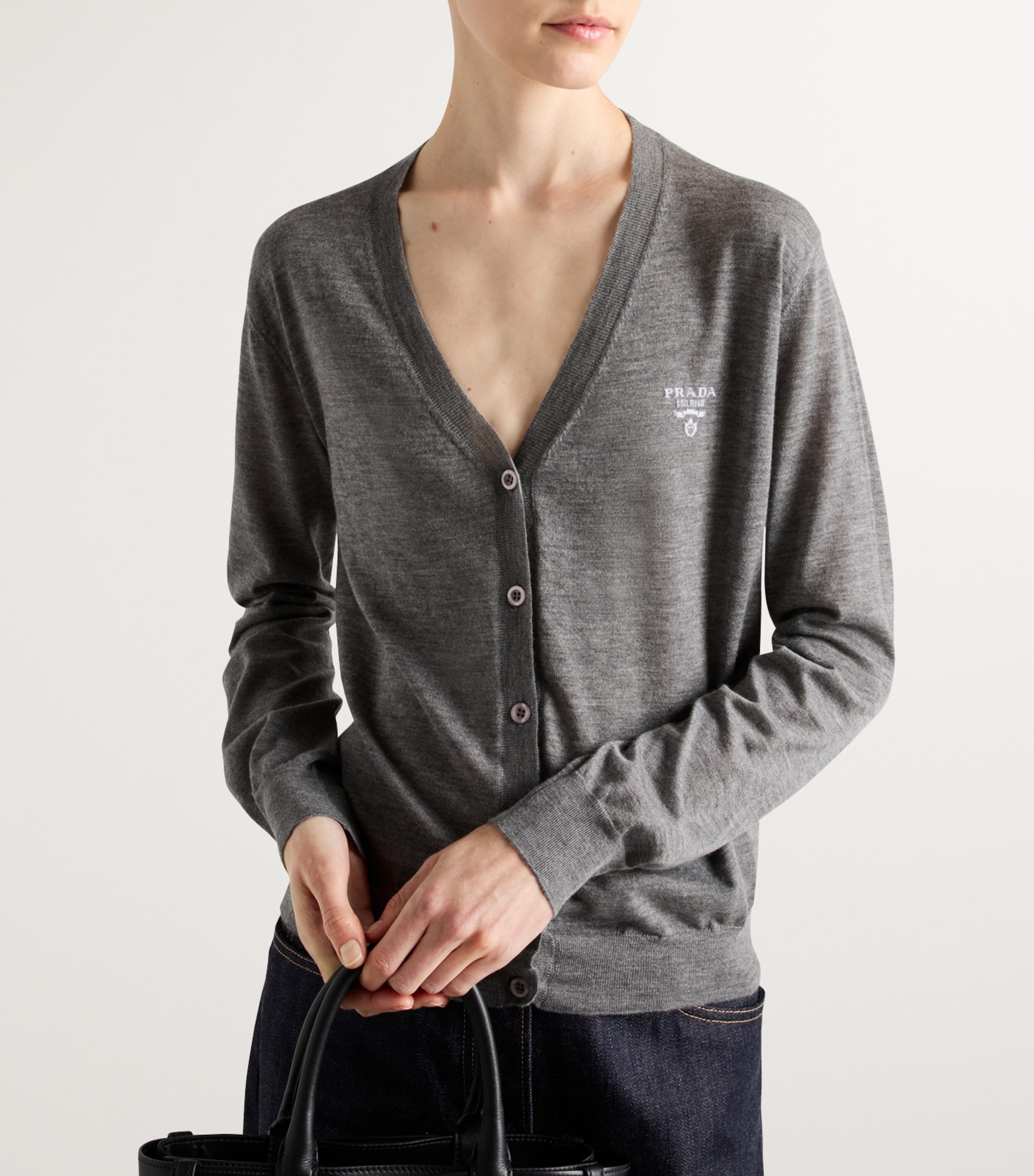 Prada Grey Cashmere-Blend Logo Cardigan | Harrods UK