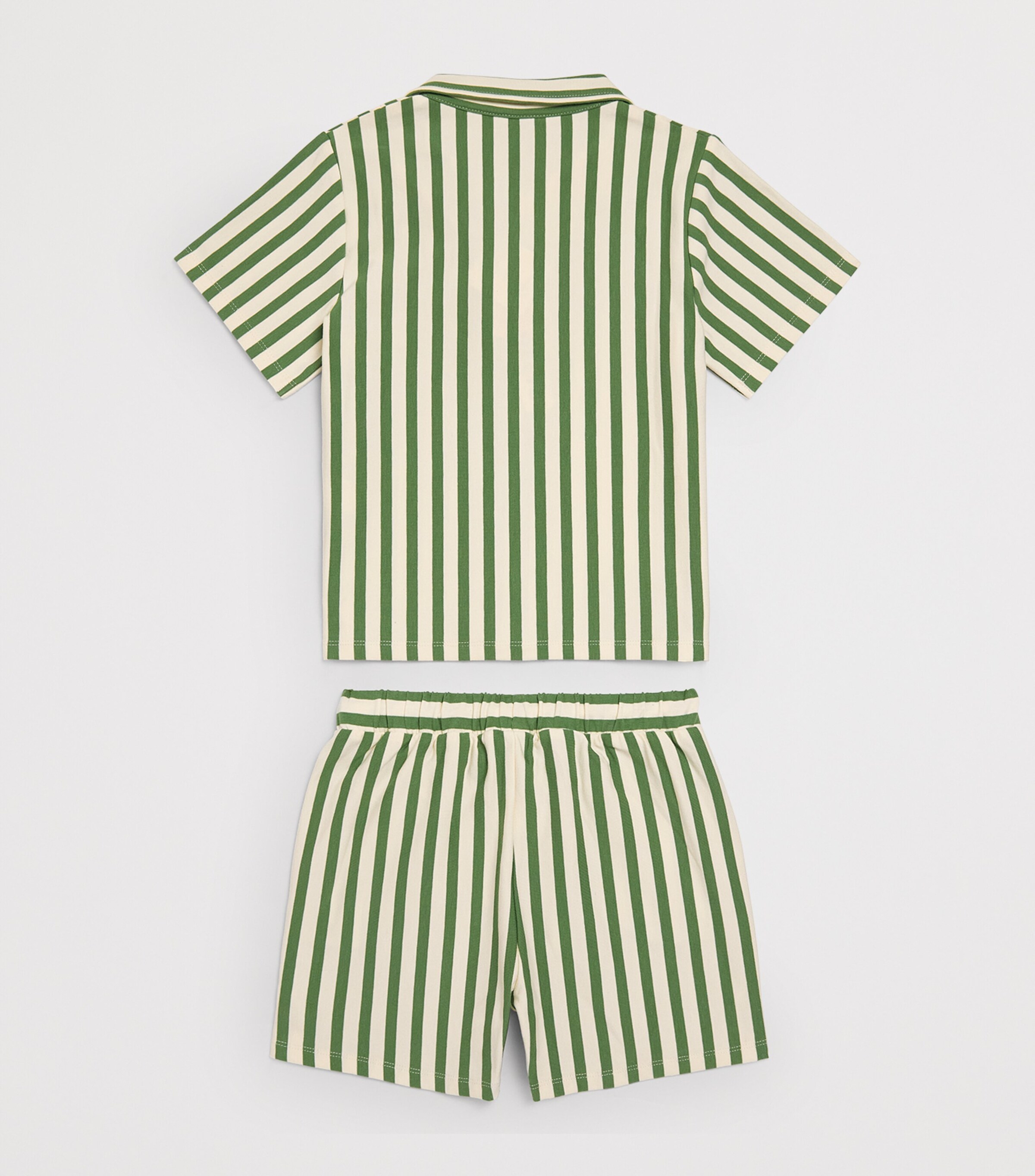 Mumzers Cotton Stripe Shirt and Shorts Set (3-8 Years) Green Stripes Image 2