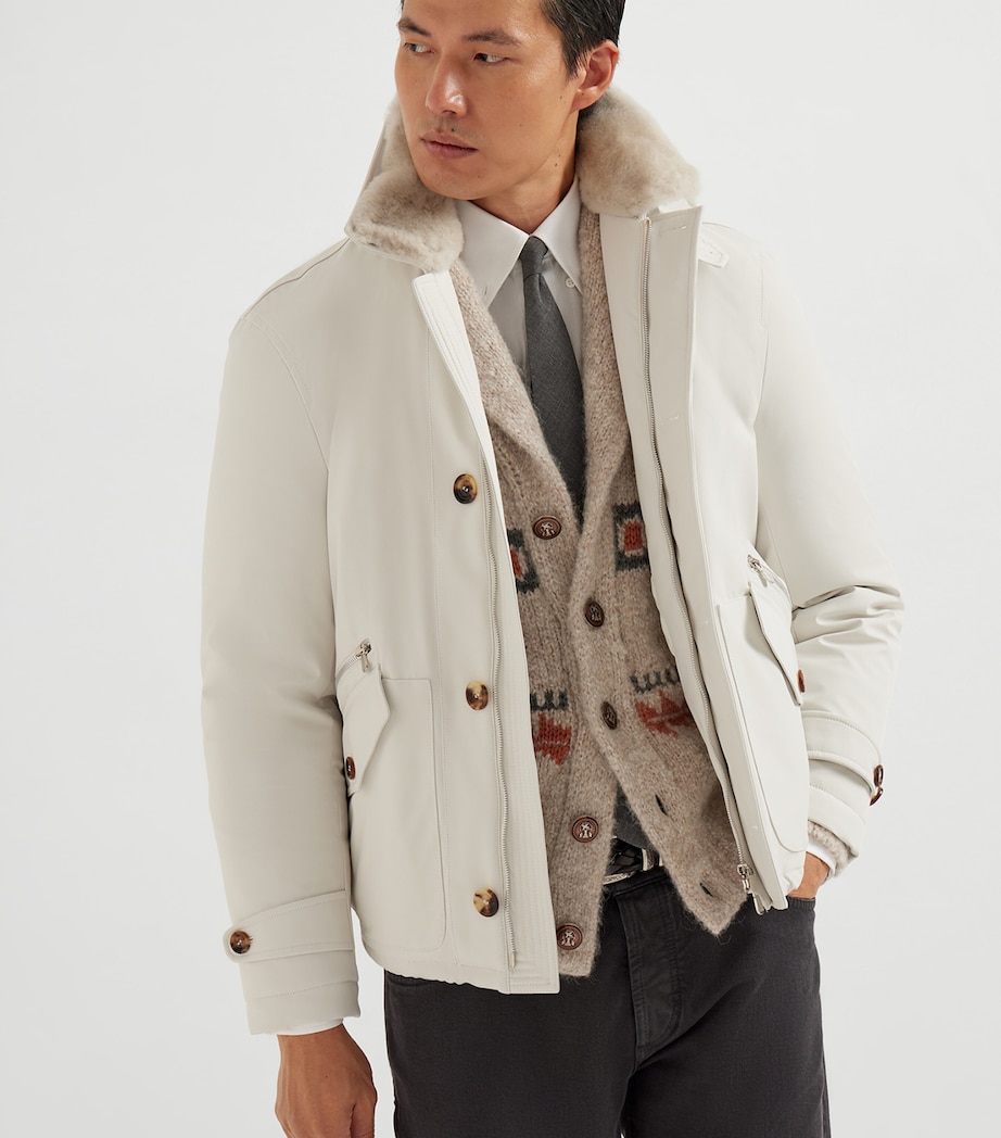 Padded Shearling-Collar Bomber Jacket CAV72 Image 2