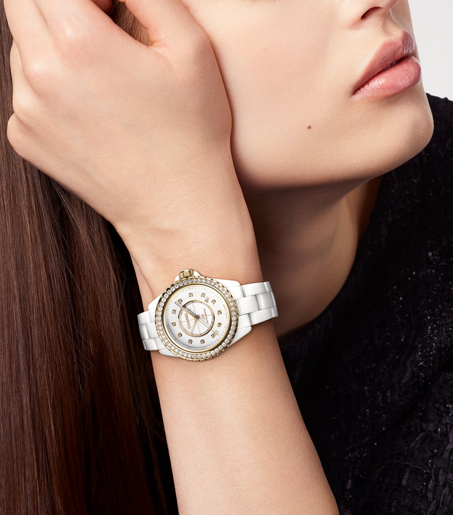 Yellow Gold, Ceramic and Diamond J12 Calibre 12.1 Watch 38mm WHITE Image 2