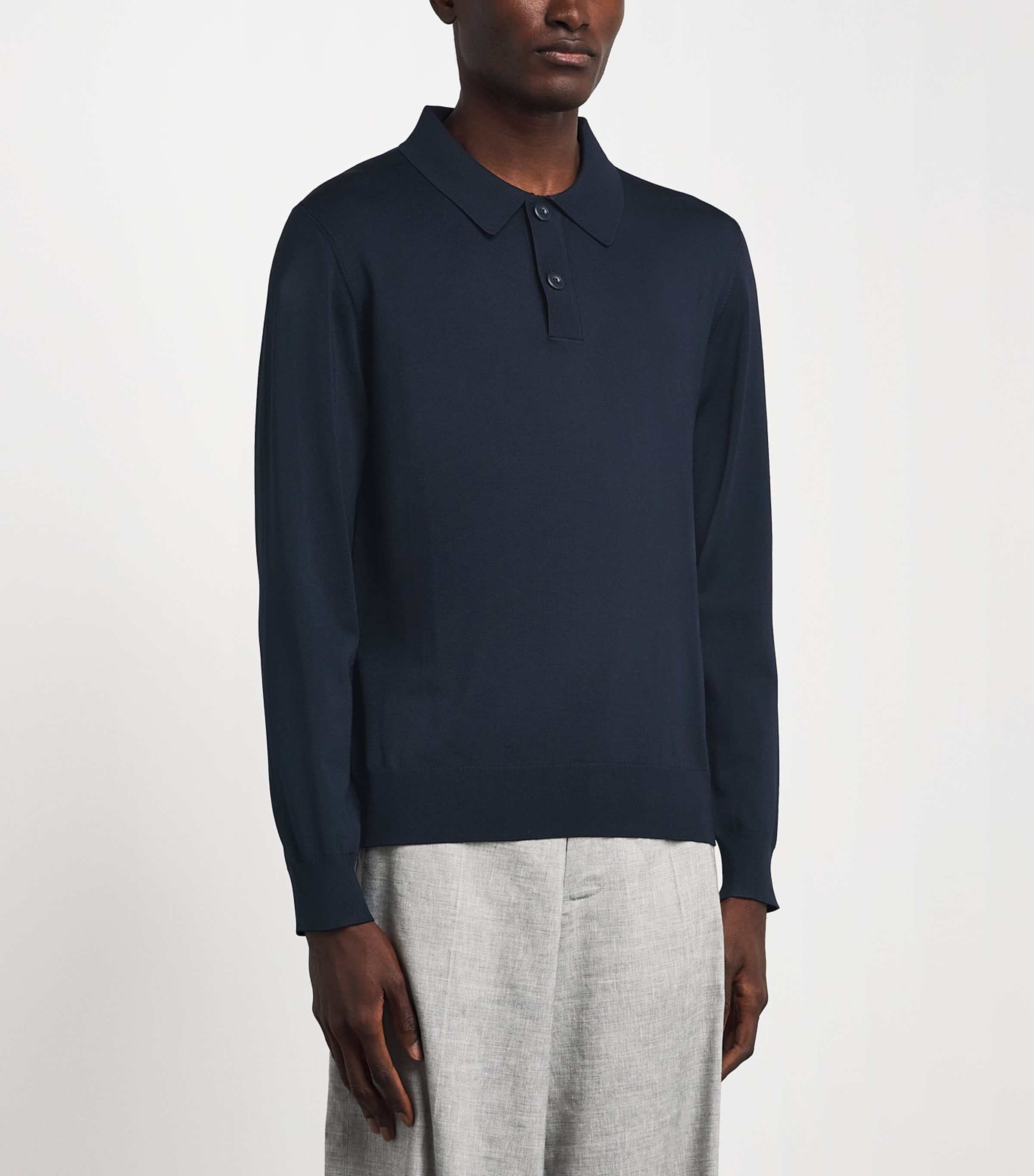 Sandro Paris Mens Long-Sleeve Polo Shirt Navy Blue Image 4