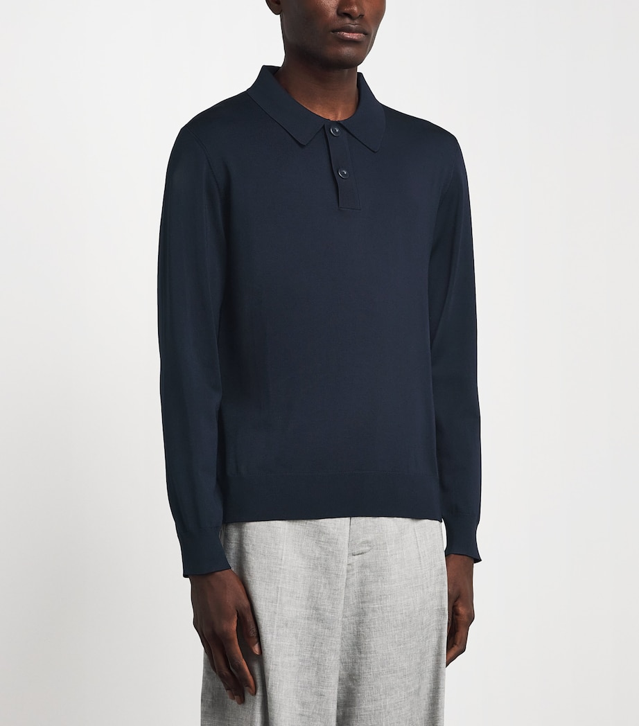 Sandro Paris Mens Long-Sleeve Polo Shirt Navy Blue Image 4