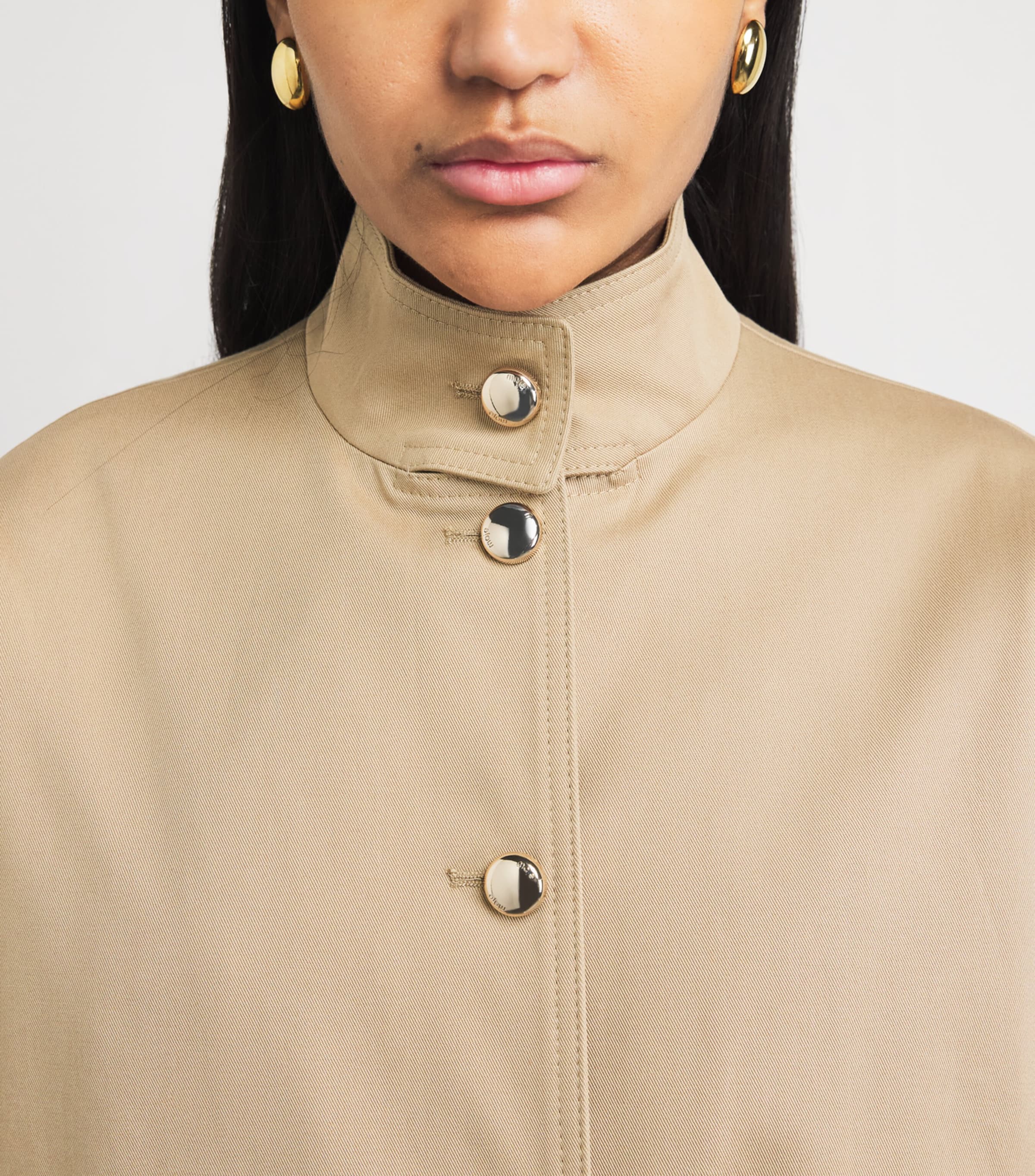 Maje Womens Cotton High-Neck Bomber Jacket Mastic Beige Image 3