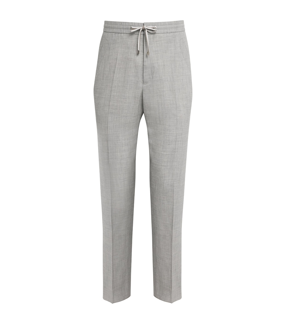 Brett Johnson Mens Wool-Silk-Linen Drawstring Trousers Light Grey Image 1