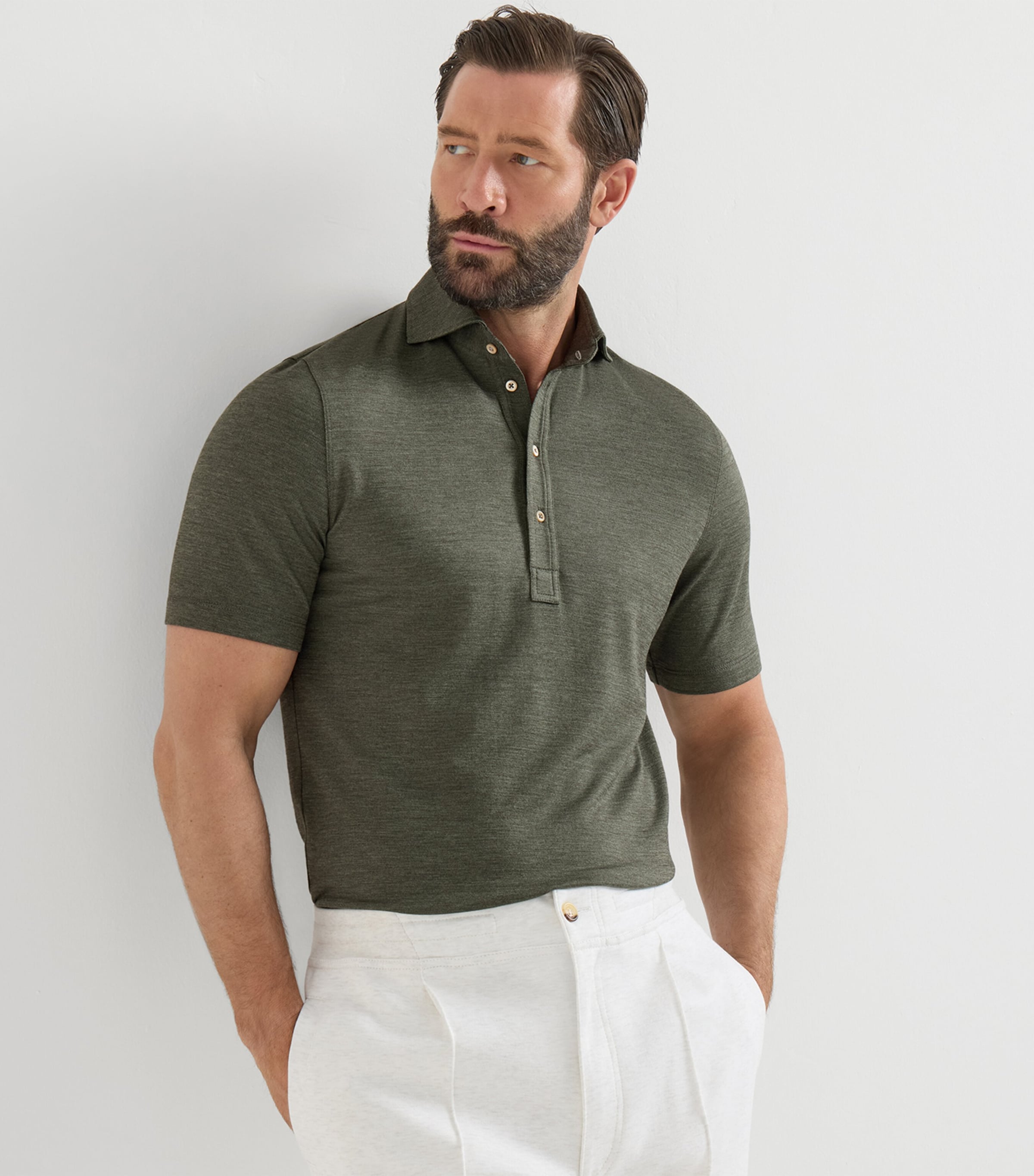 Brunello Cucinelli Mens Virgin Wool-Silk-Cotton Polo Shirt Image 4