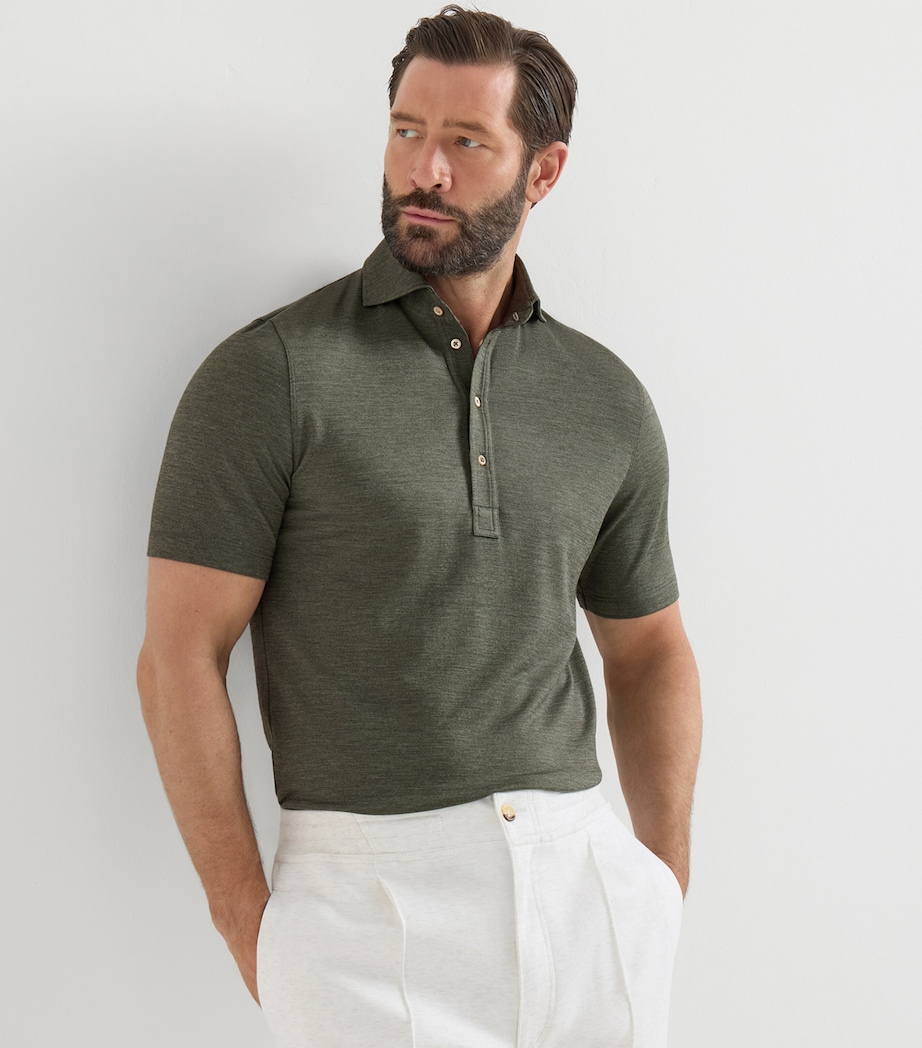 Brunello Cucinelli Mens Virgin Wool-Silk-Cotton Polo Shirt Image 4