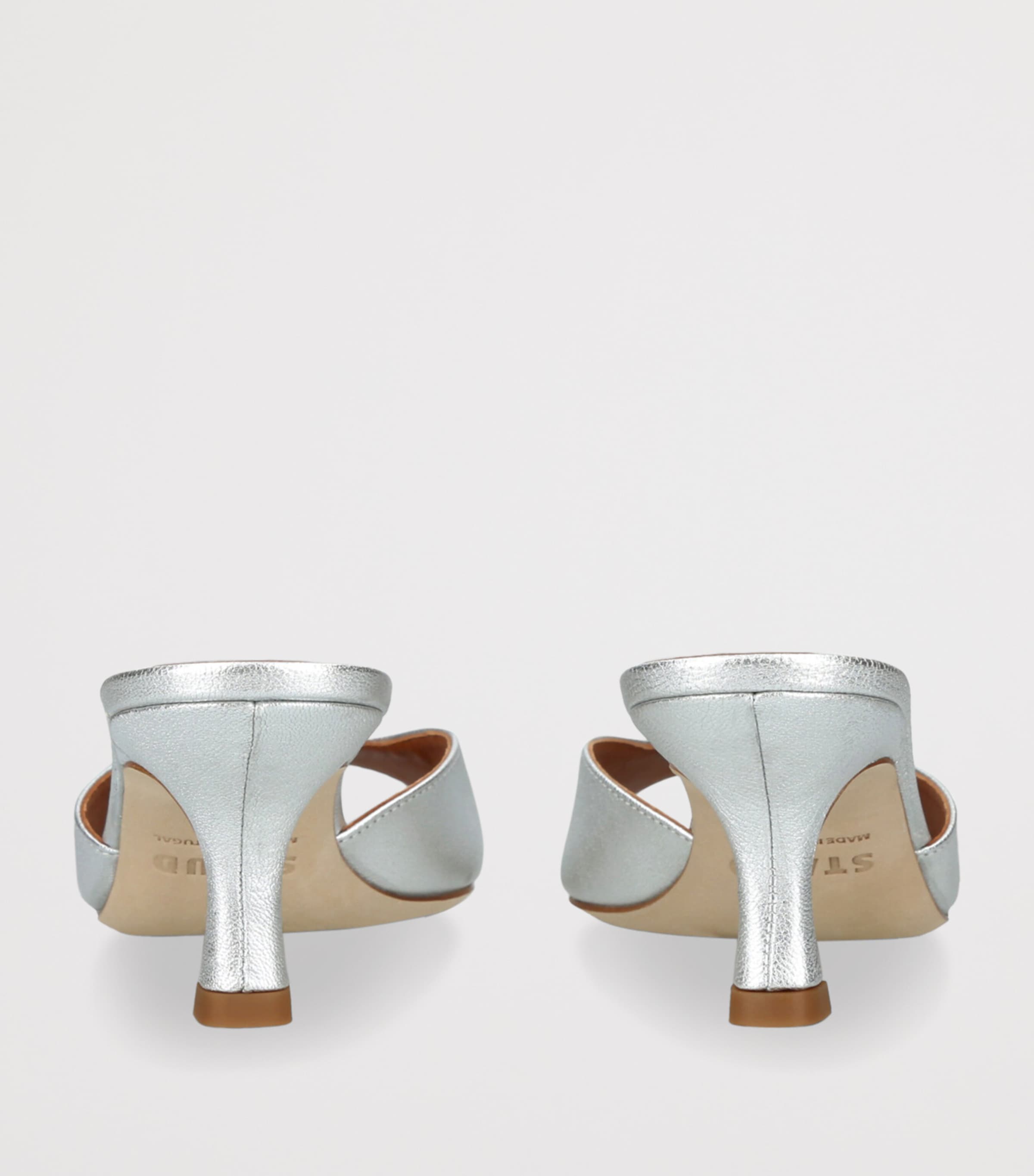 Leather Brigitte Heeled Mules 60 SILVER Image 2