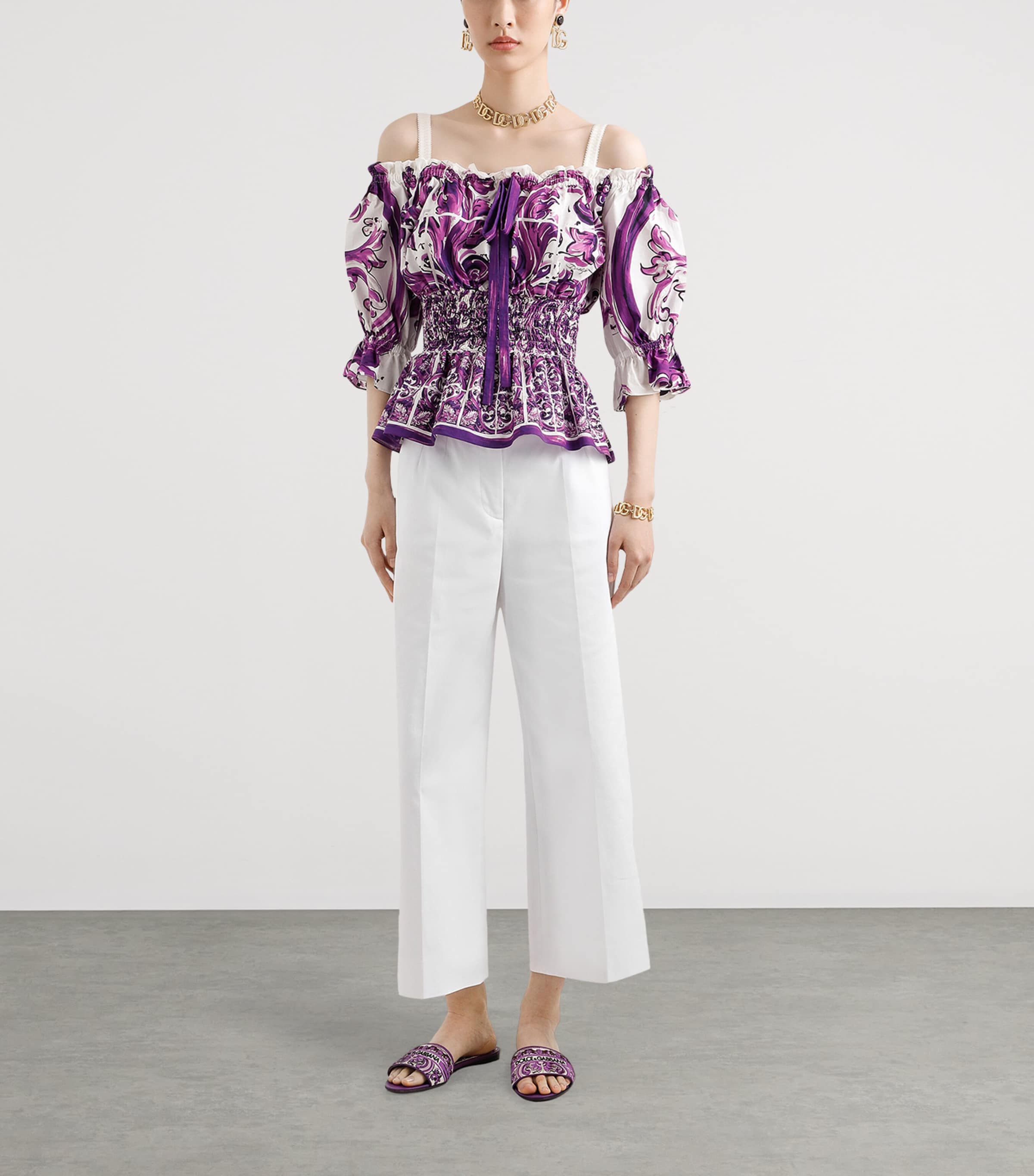 Shirred Printed Top HP5DQ-MAIOLICA VIOLA Image 4