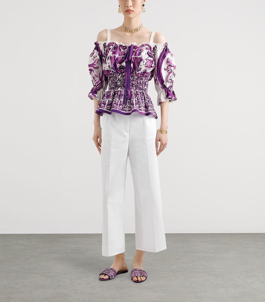 Shirred Printed Top HP5DQ-MAIOLICA VIOLA Image 4