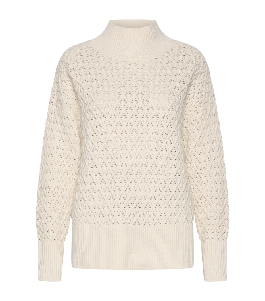 Marella Womens Virgin Wool Open Knit Sweater Cream Image 1