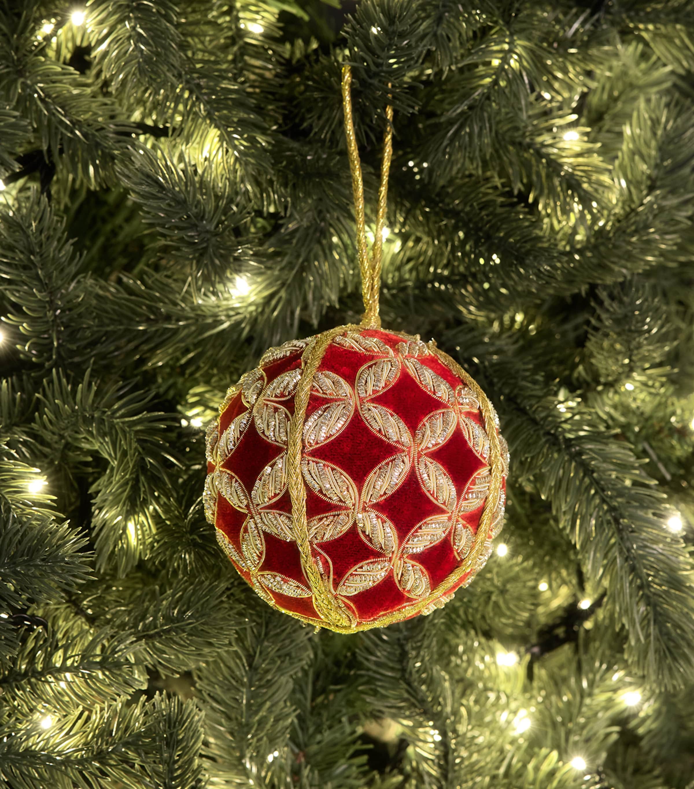 Harrods Velvet Embroidered Bauble Red Image 3
