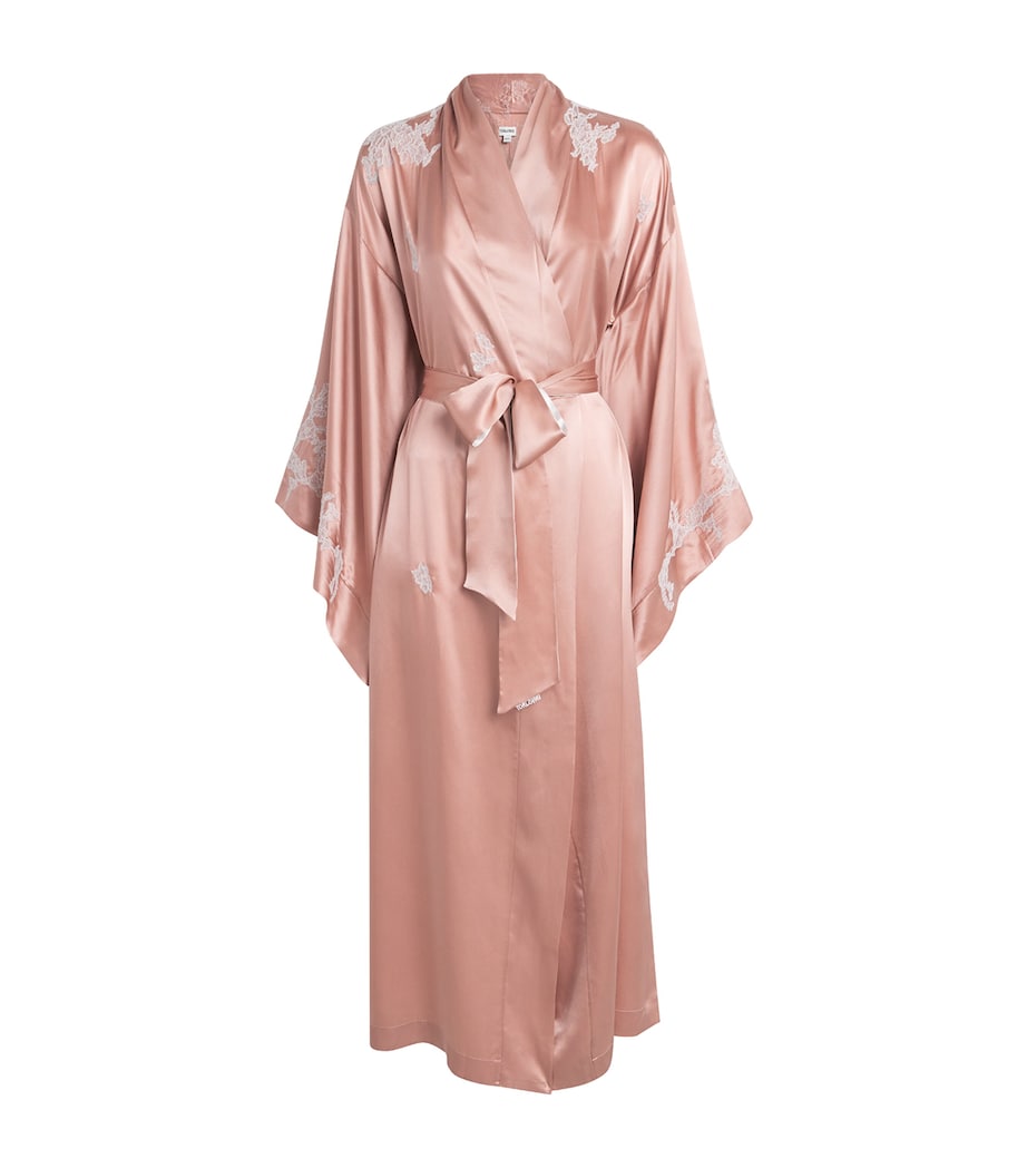 TORLOWEI Womens Silk Lace-Trim Robe Old Rose/white Image 1