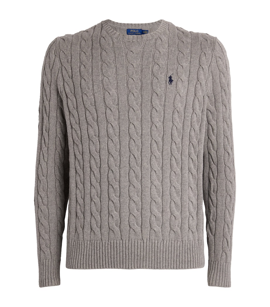 Polo Ralph Lauren Mens Cable-Knit Polo Logo Sweater Grey Image 1