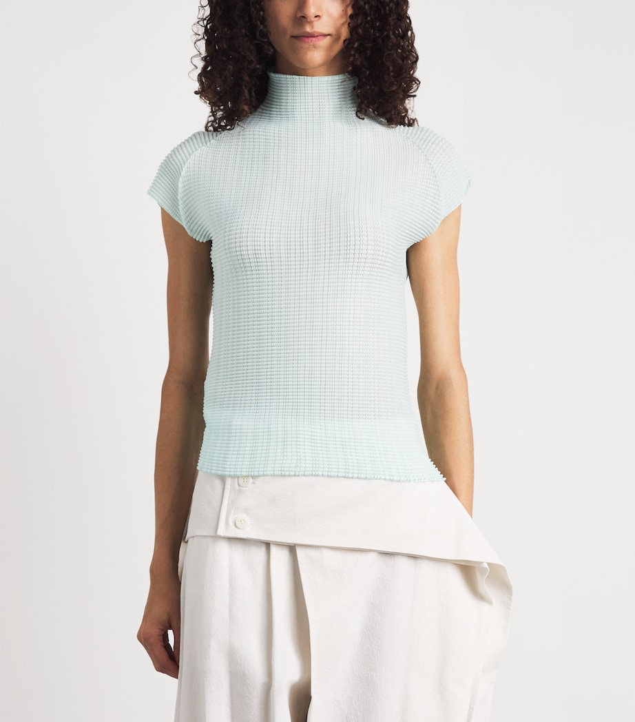 Issey Miyake Womens Wooly Pleats Mock-Neck Top Light Blue Image 4
