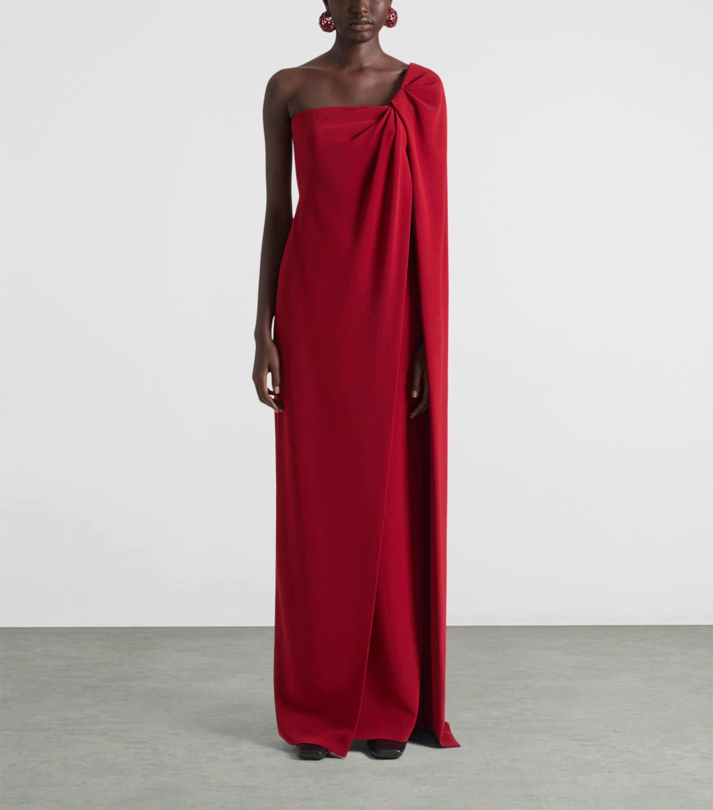 Asymmetric Cape Maxi Dress DARK RED Image 2