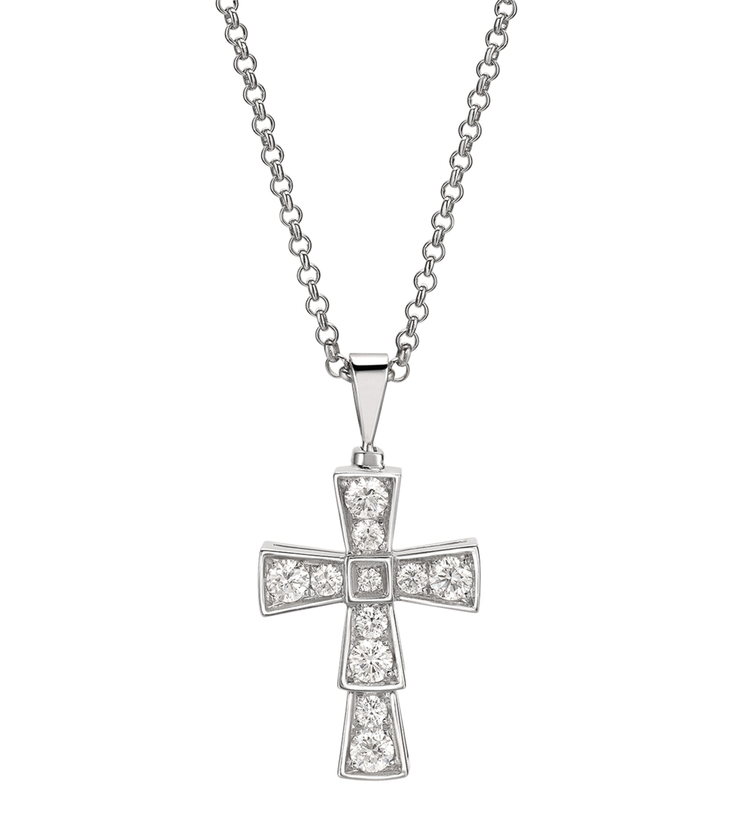 Bvlgari White Gold and Diamond Croce Necklace | Harrods UK