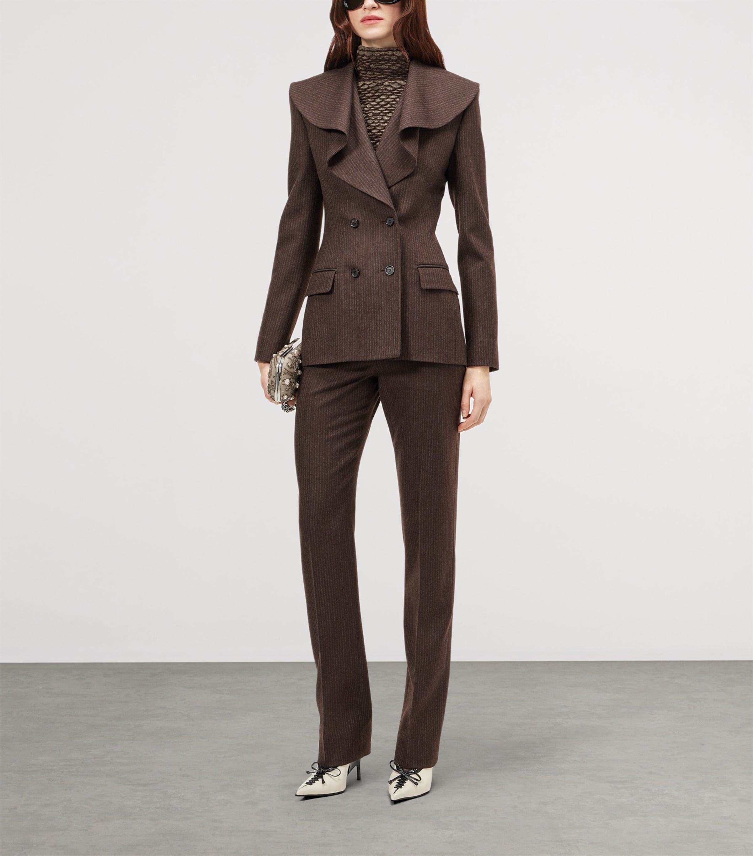 McQueen Womens Wool Pinstripe Double-Breasted Blazer Image 2