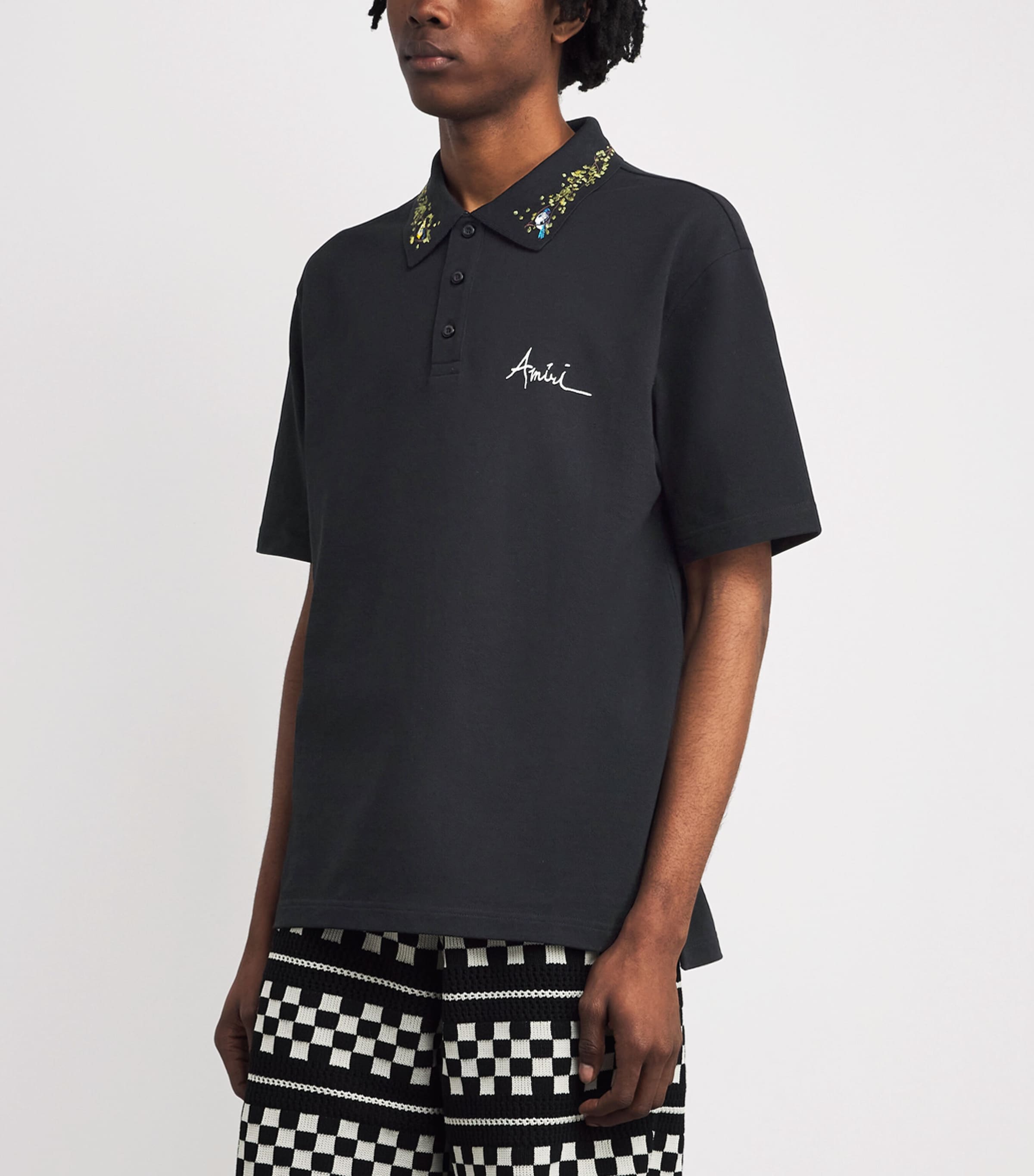 AMIRI Mens Cotton Embroidered Polo Shirt Black Image 4