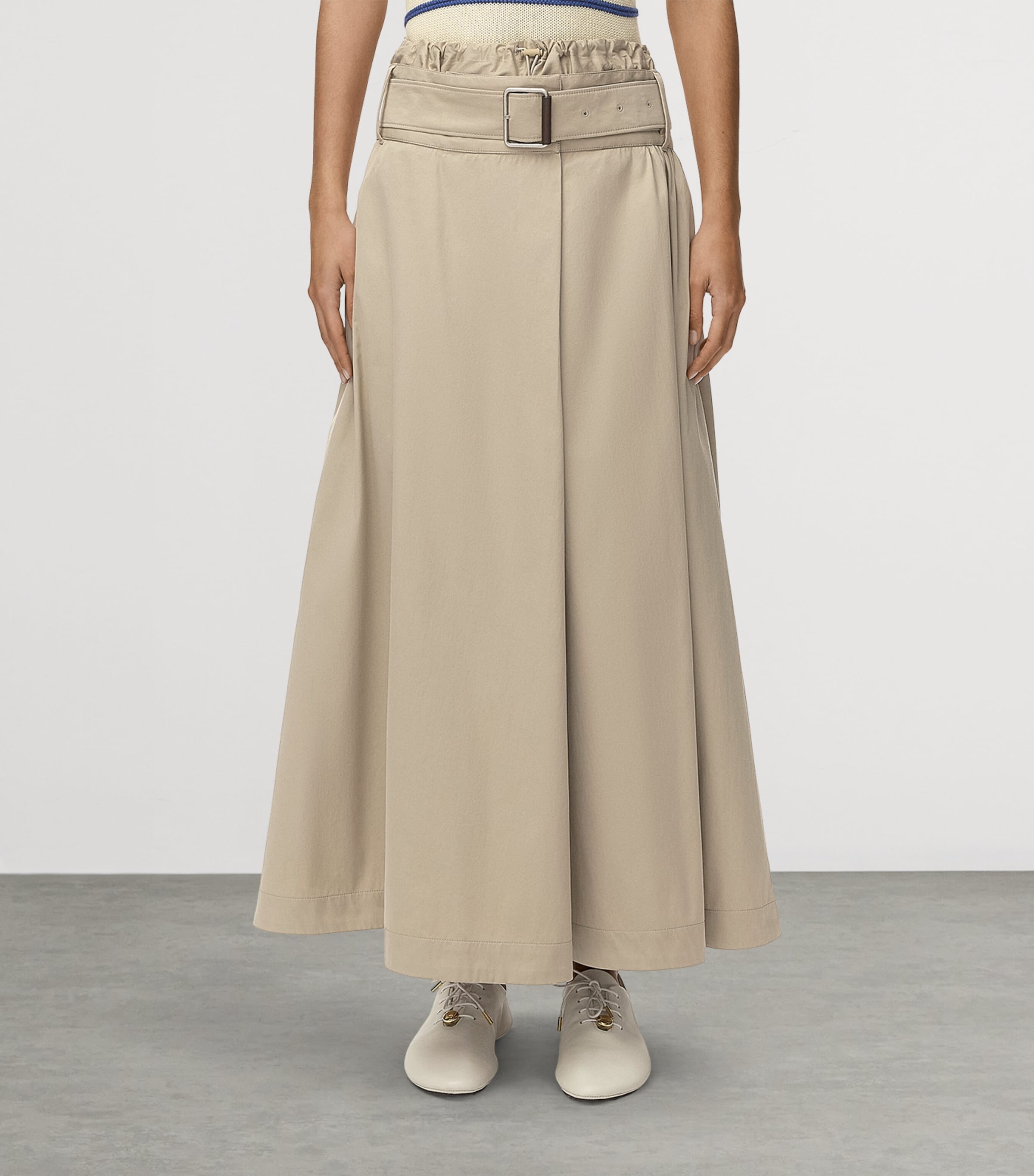 LOEWE Womens Cotton-Silk Belted Maxi Skirt Beige Image 3