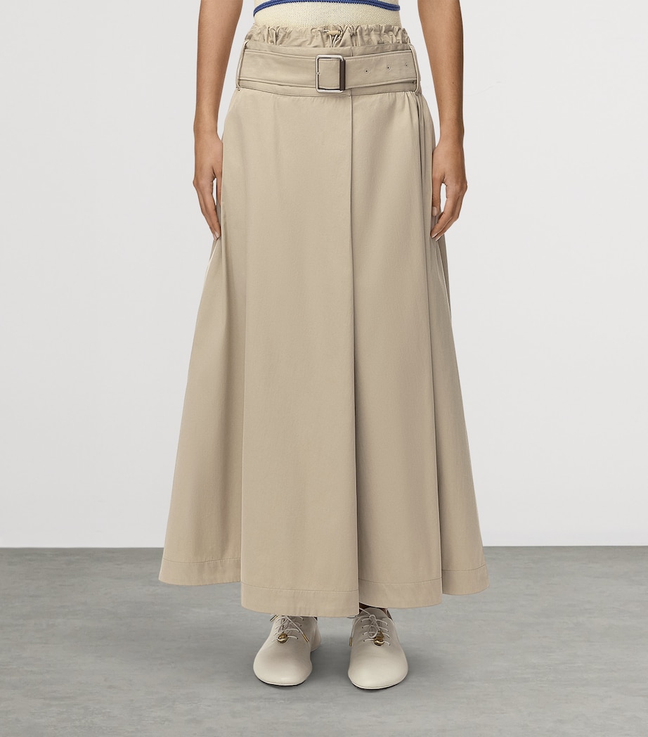 LOEWE Womens Cotton-Silk Belted Maxi Skirt Beige Image 3