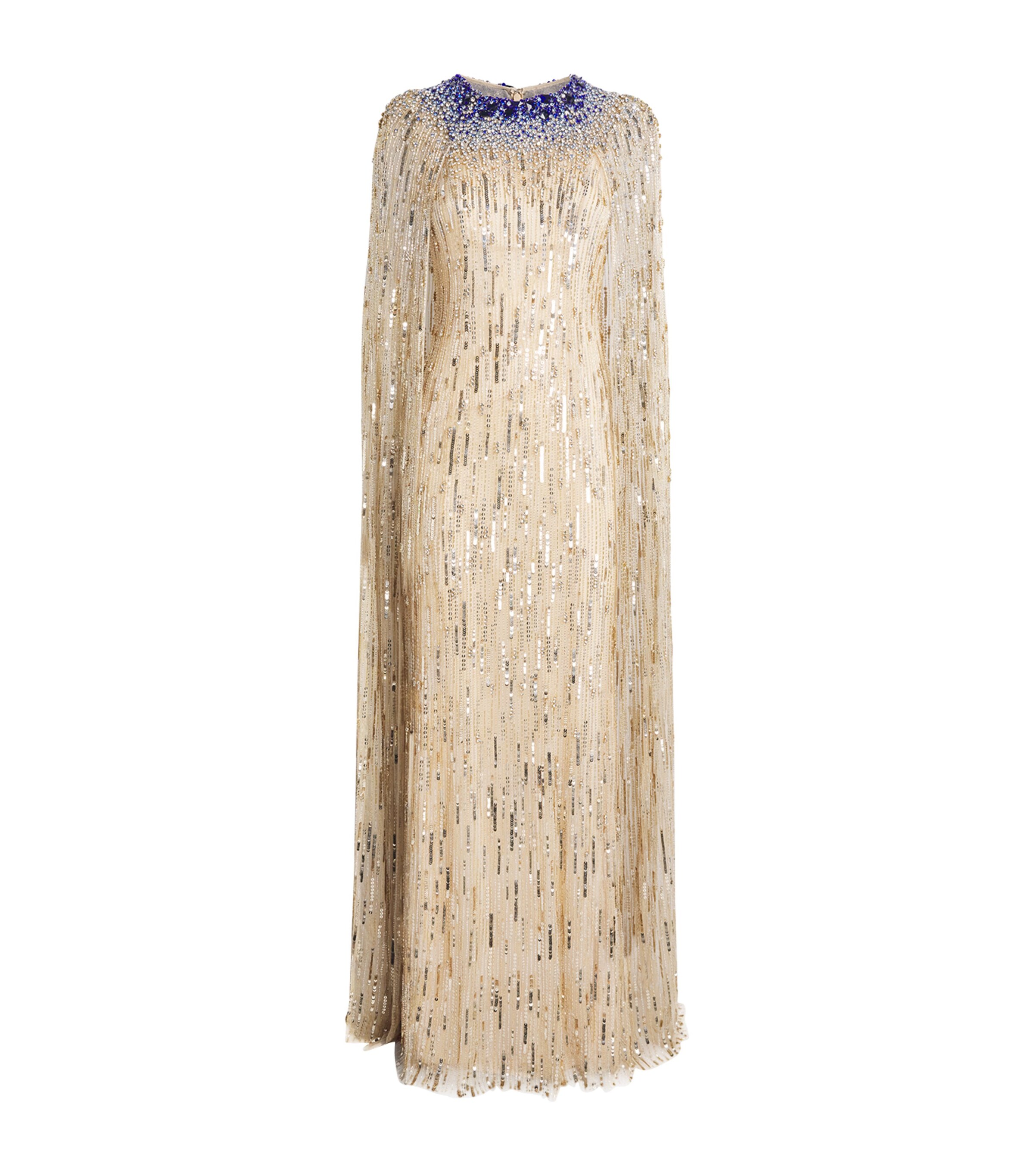 Jenny Packham Womens Embellished Cleo Crush Cape Gown Sandy Beach Image 1