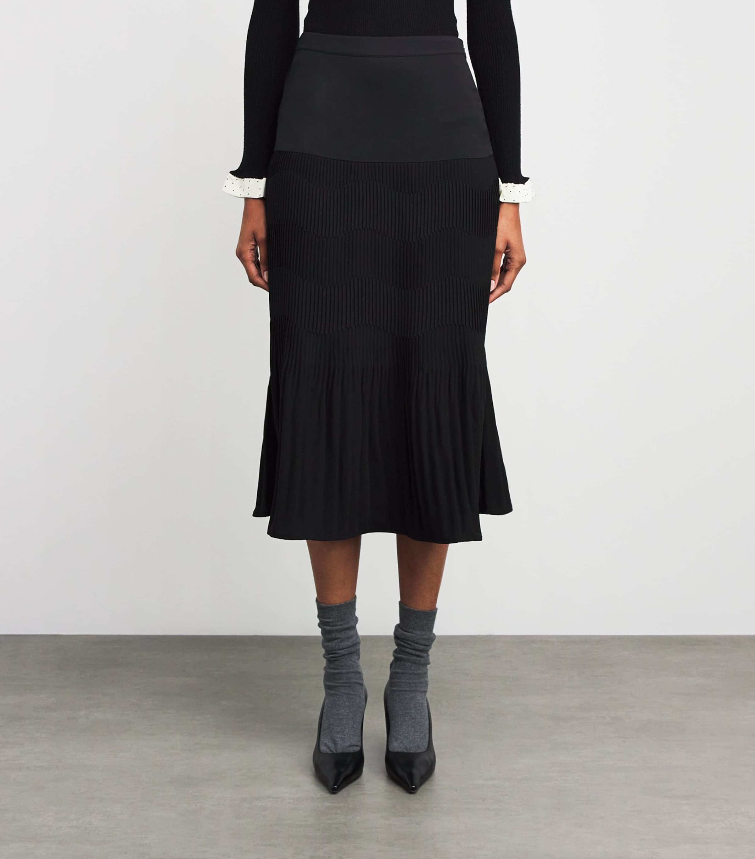 Pleated Midi Skirt BLACK Image 3