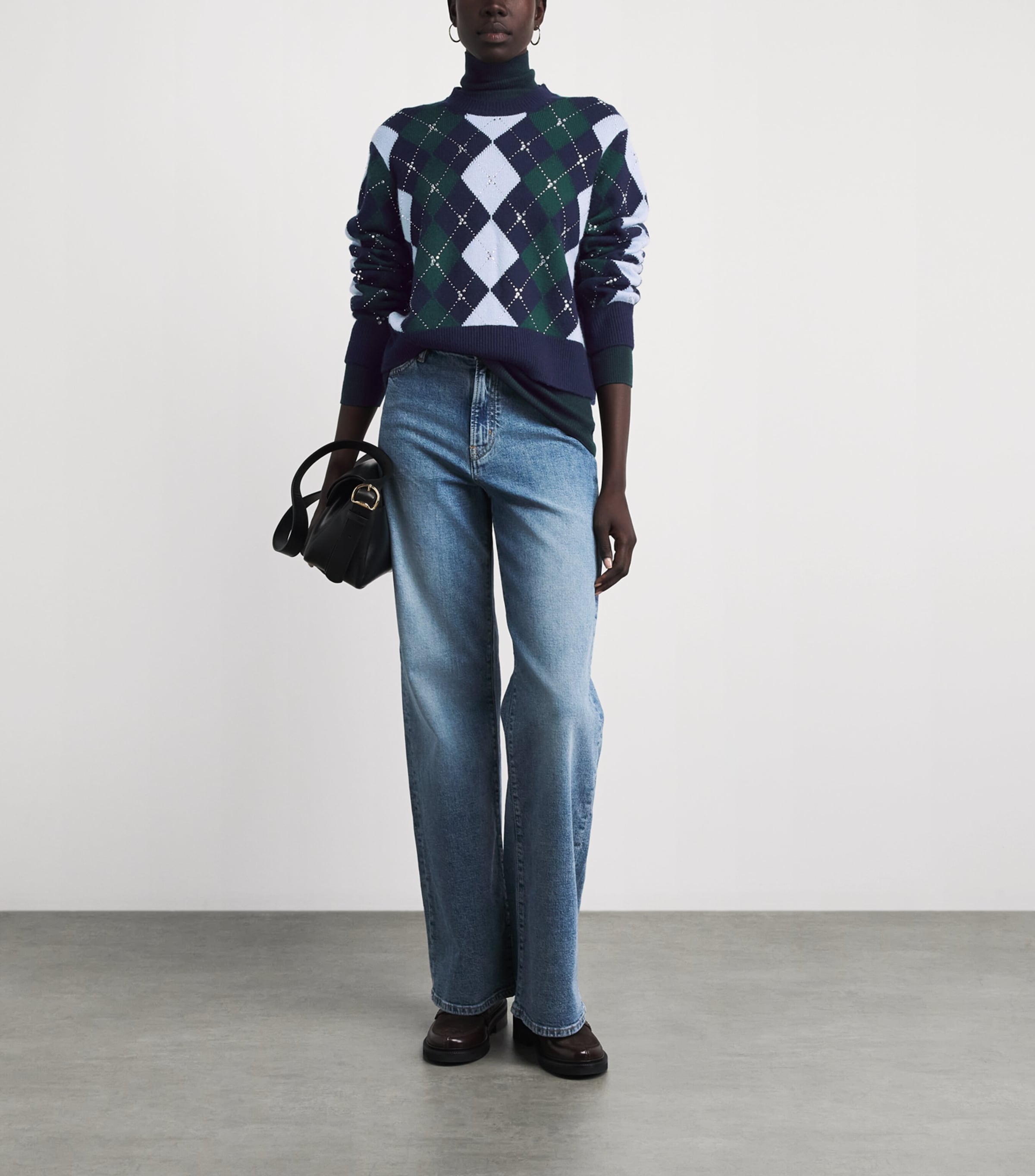 Maje Womens Wool Argyle Sweater Navy/green Image 2